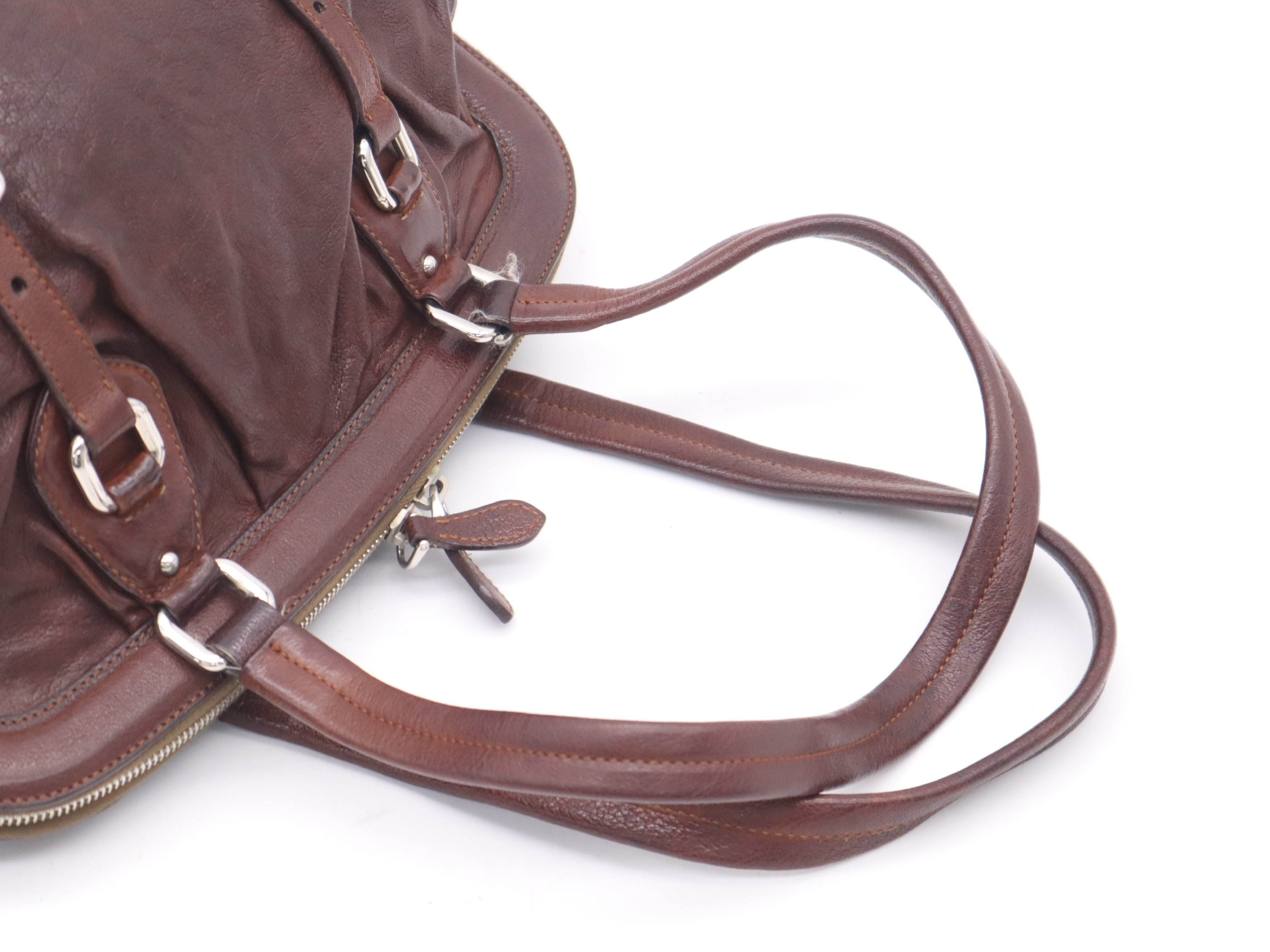 Leather Handbag, Brown, Silver Hardware — view 6