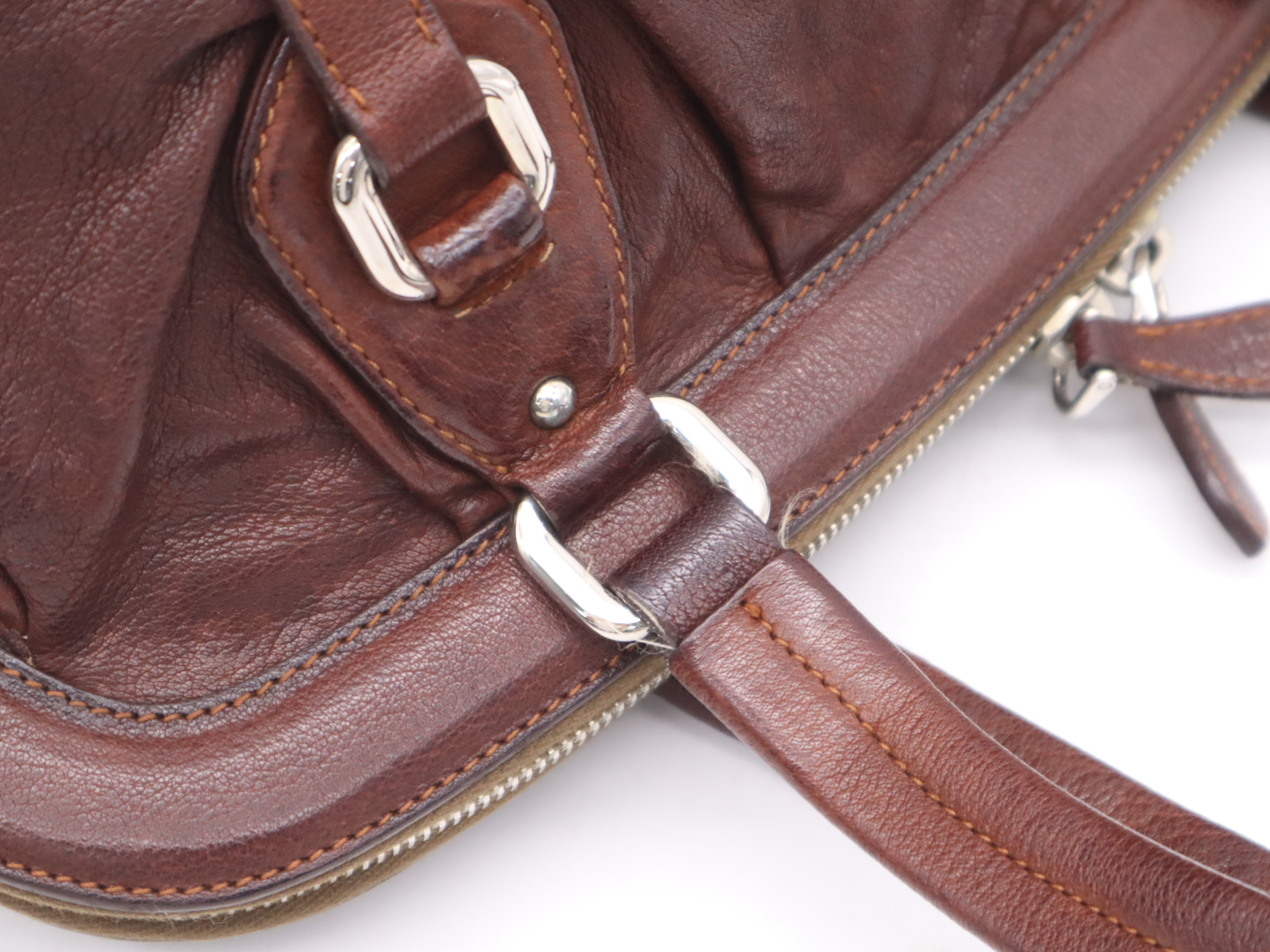 Leather Handbag, Brown, Silver Hardware — view 7