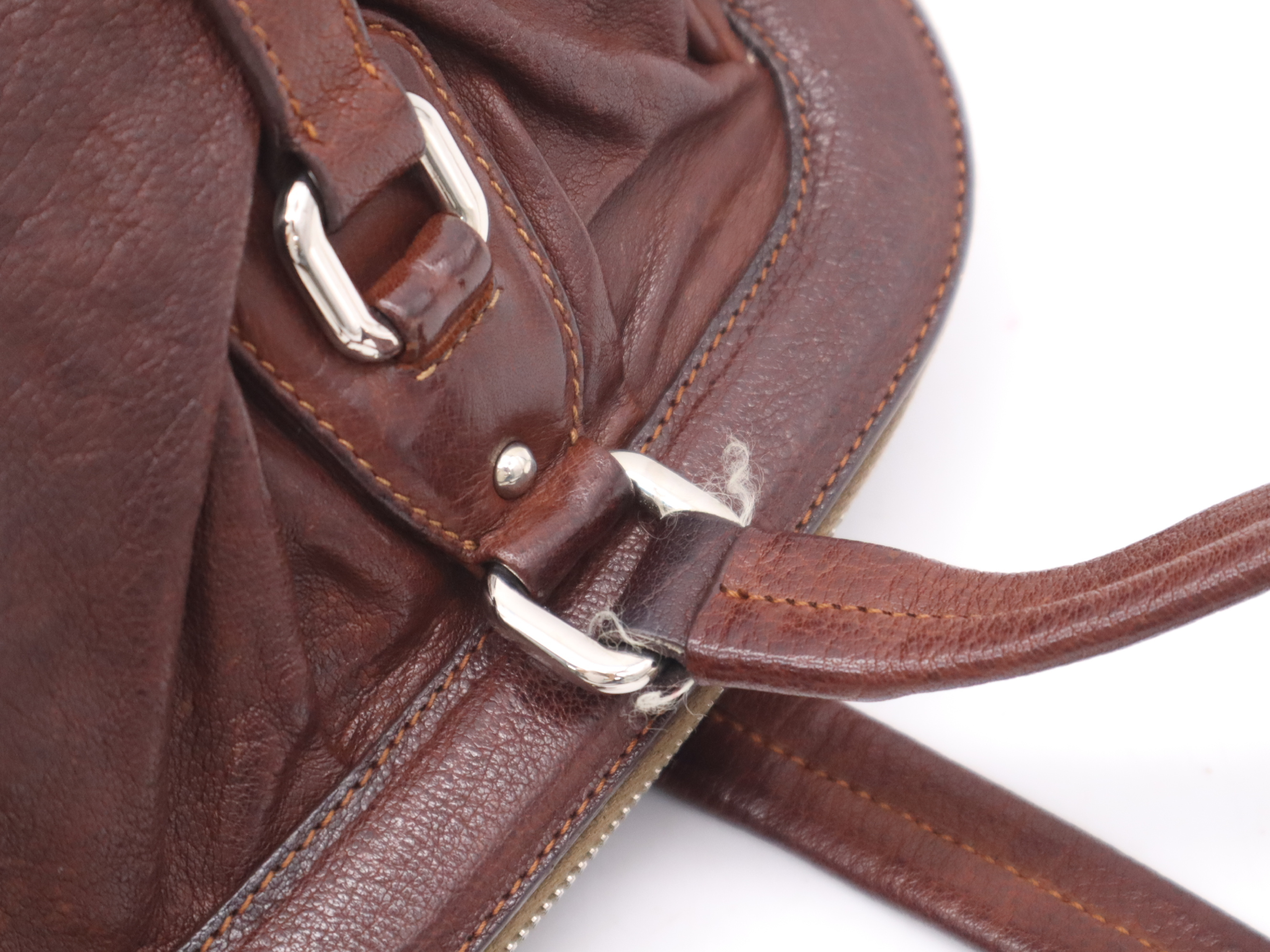 Leather Handbag, Brown, Silver Hardware — view 8