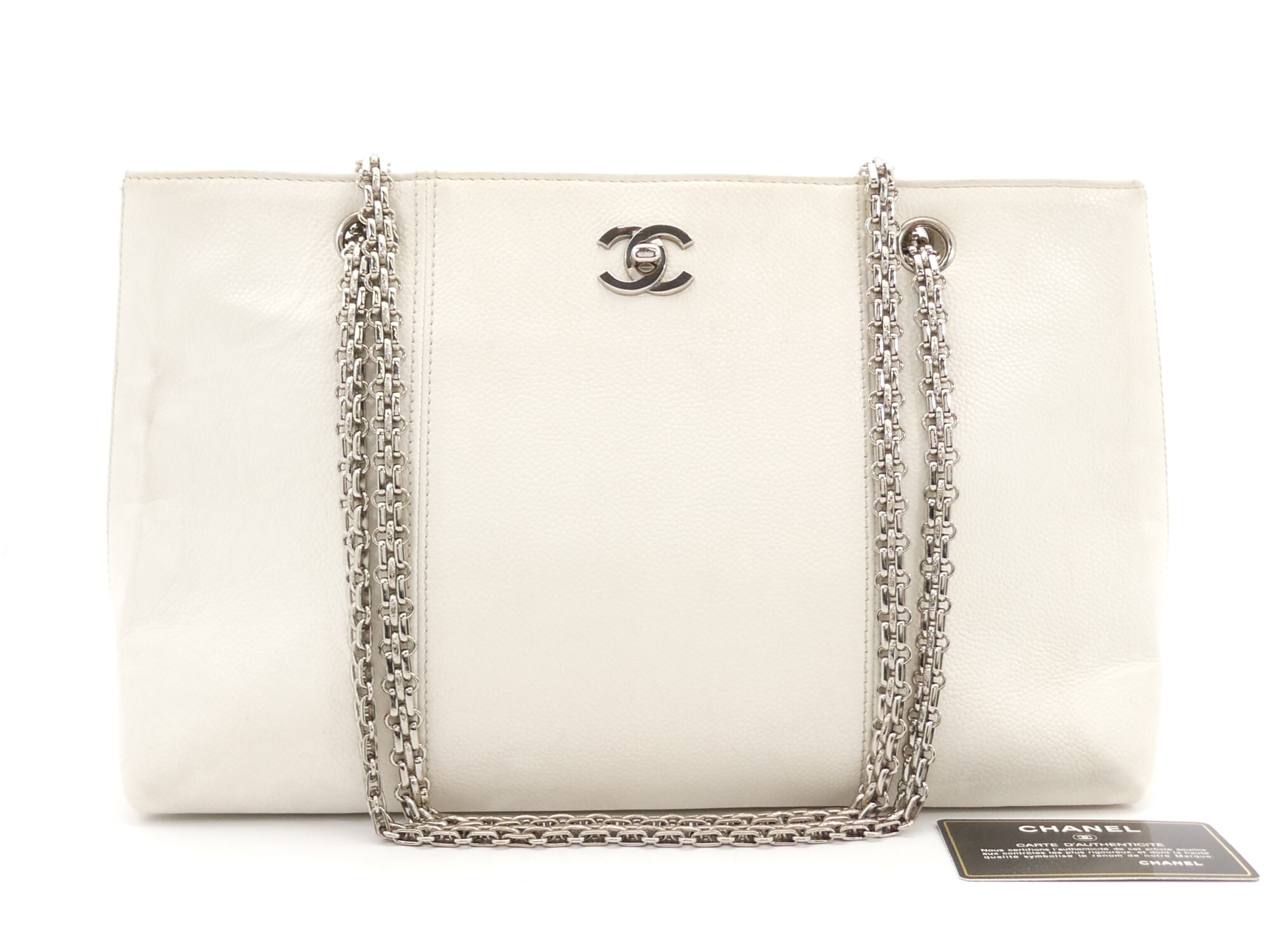 Coco Mark Caviar Skin Chain Tote Bag