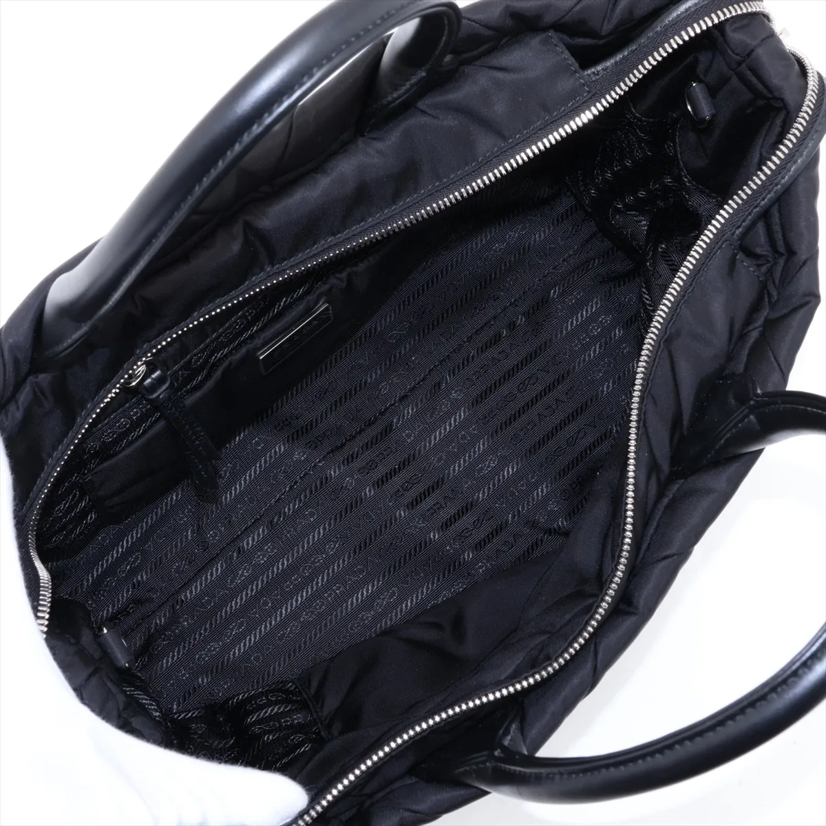 Tessuto Quilted Nylon x Leather 2-Way Tote Bag, Black 1BG435 — view 8