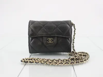 Matelassé Chain Wallet, Black, 30568179