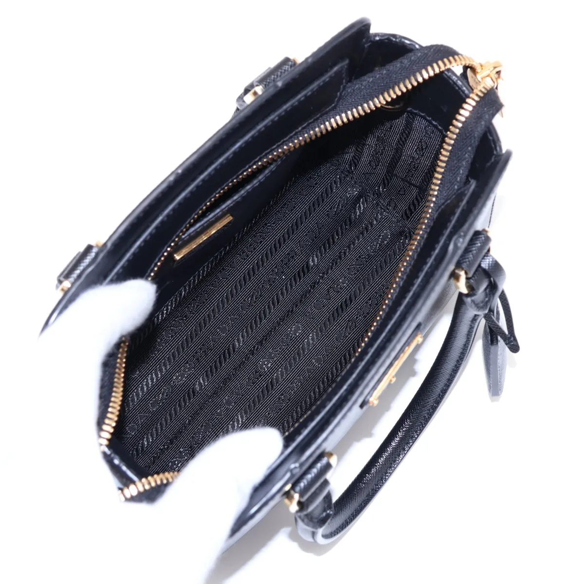 Saffiano Leather 2-Way Handbag, Black — view 8