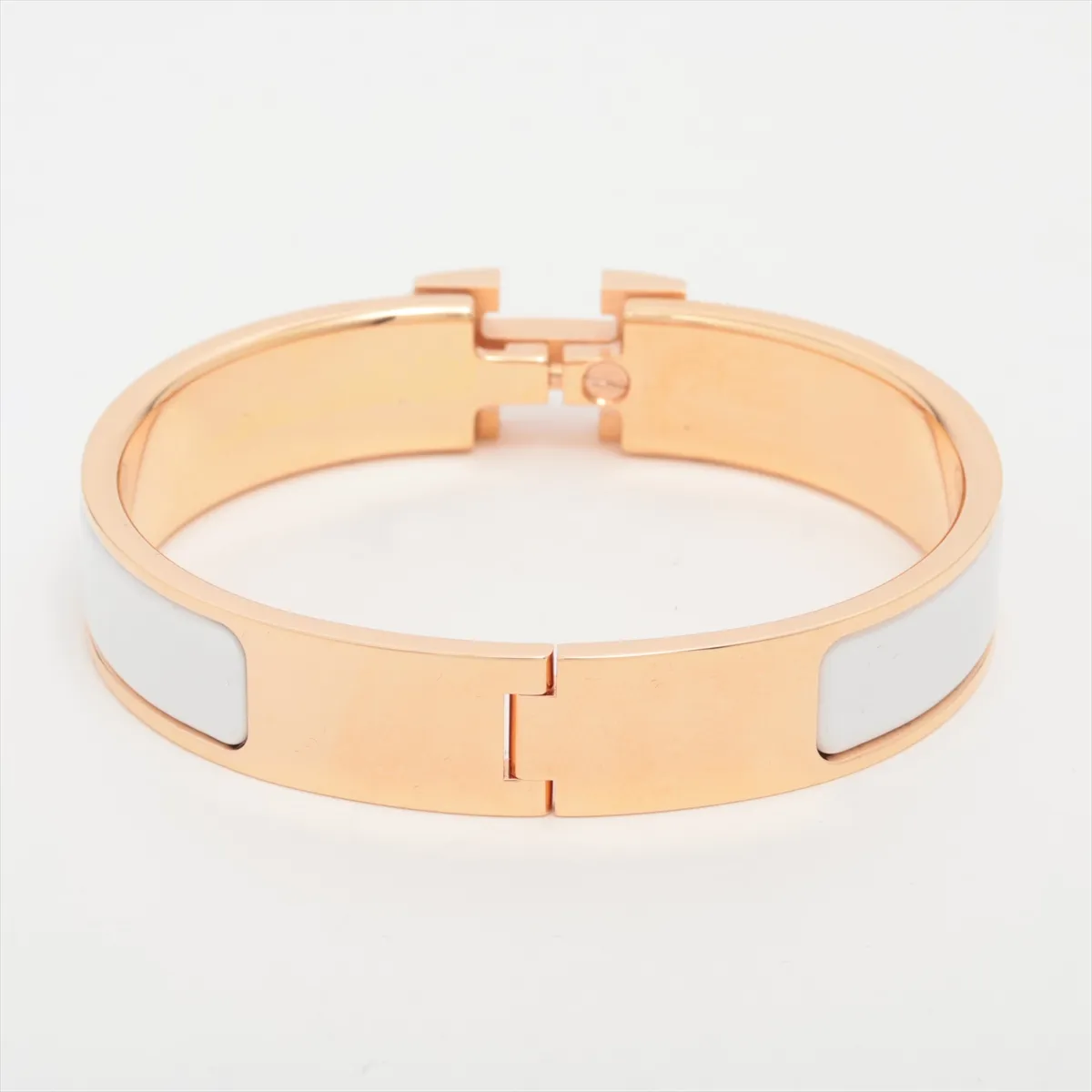 Clic Clac H Bangle Bracelet, Enamel x Metal, White x Rose Gold, — view 2