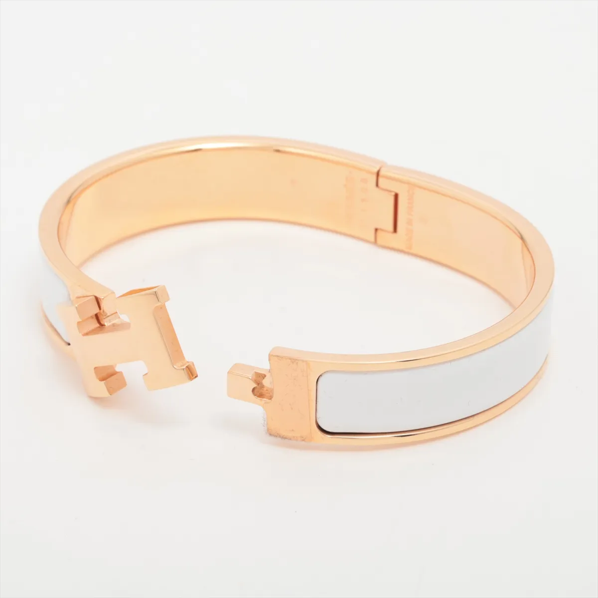 Clic Clac H Bangle Bracelet, Enamel x Metal, White x Rose Gold, — view 5