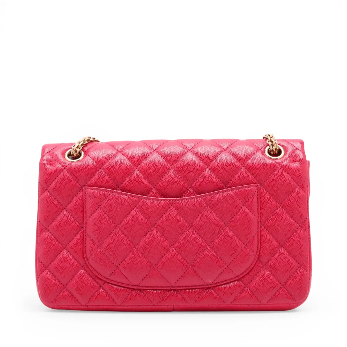 2.55 Caviar Skin Double Flap Double Chain Bag, Pink with Gold Hardware, 23528398, serial number in the 23 range. — view 2