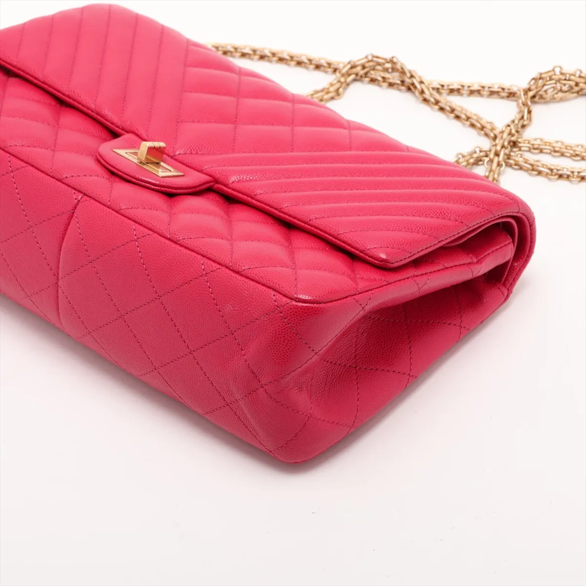 2.55 Caviar Skin Double Flap Double Chain Bag, Pink with Gold Hardware, 23528398, serial number in the 23 range. — view 3