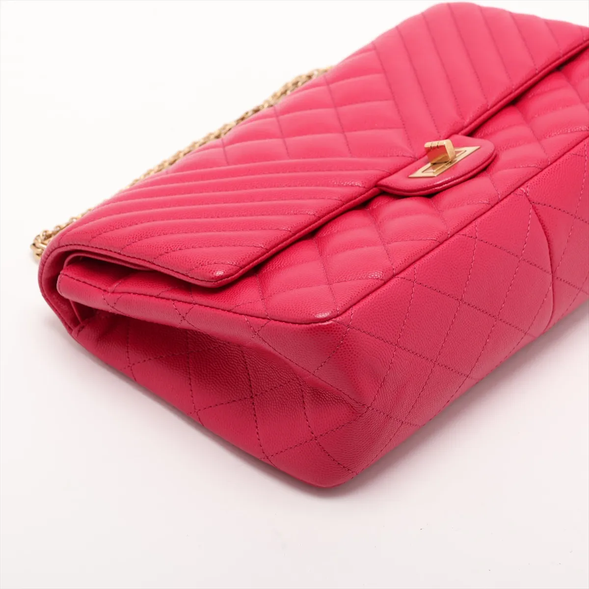 2.55 Caviar Skin Double Flap Double Chain Bag, Pink with Gold Hardware, 23528398, serial number in the 23 range. — view 4
