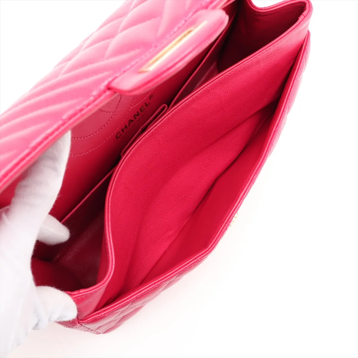 2.55 Caviar Skin Double Flap Double Chain Bag, Pink with Gold Hardware, 23528398, serial number in the 23 range. — view 8