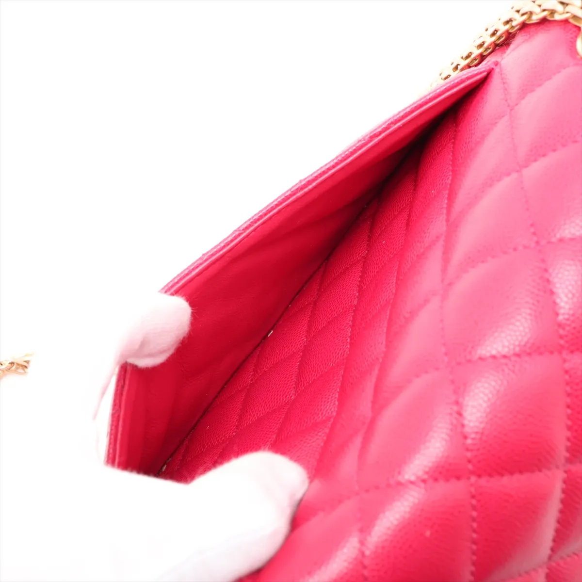 2.55 Caviar Skin Double Flap Double Chain Bag, Pink with Gold Hardware, 23528398, serial number in the 23 range. — view 9