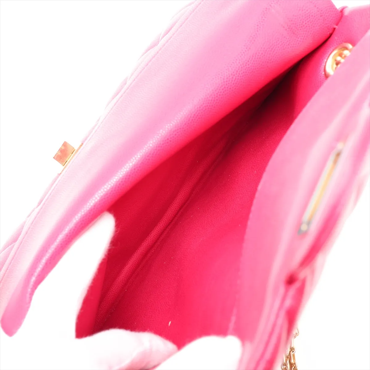 2.55 Caviar Skin Double Flap Double Chain Bag, Pink with Gold Hardware, 23528398, serial number in the 23 range. — view 10