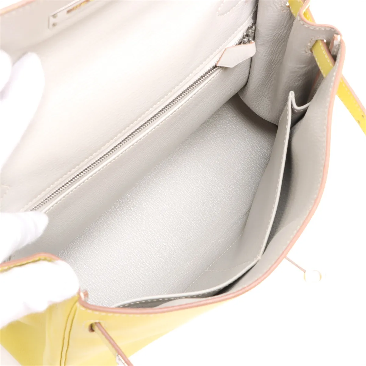 [Individually wrapped] Hermes Kelly 28 LeTourne Verso Vaux Epson Lime x Pearl Gray Silver hardware O:2011 — view 8