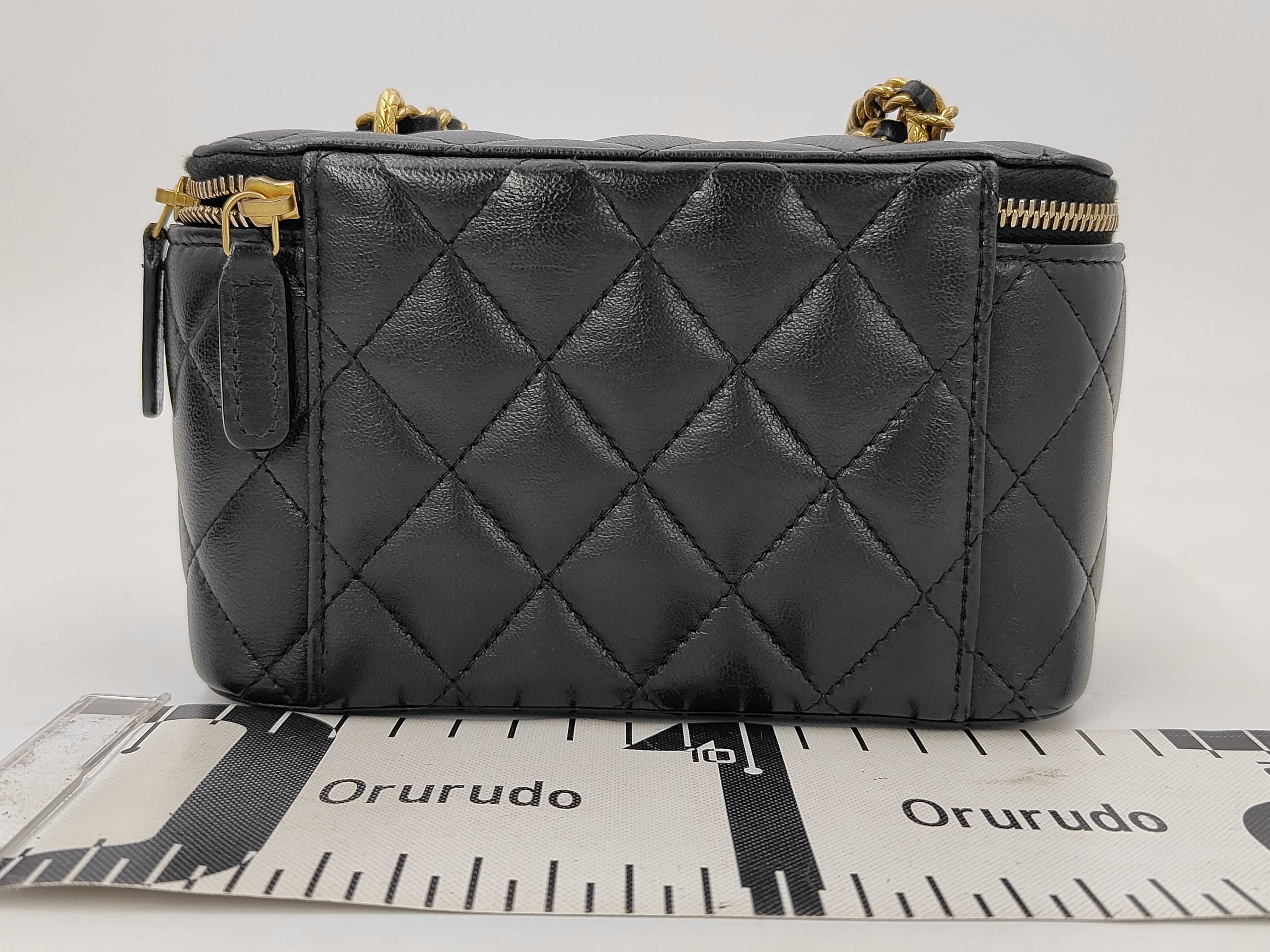 Matelassé Mini Vanity Bag with Mirror, Black Lambskin, Gold Hardware, Shoulder Bag — view 2