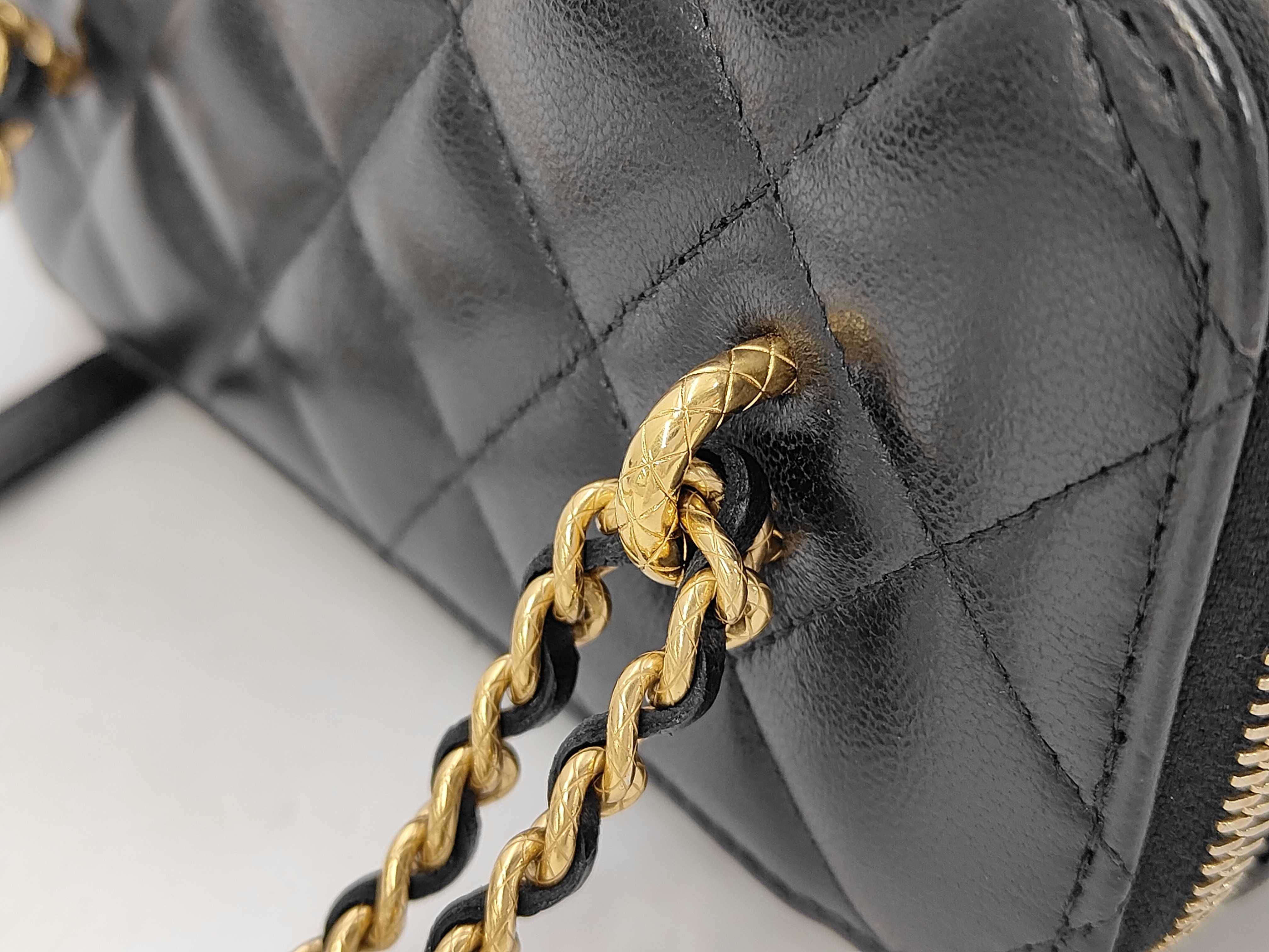Matelassé Mini Vanity Bag with Mirror, Black Lambskin, Gold Hardware, Shoulder Bag — view 5
