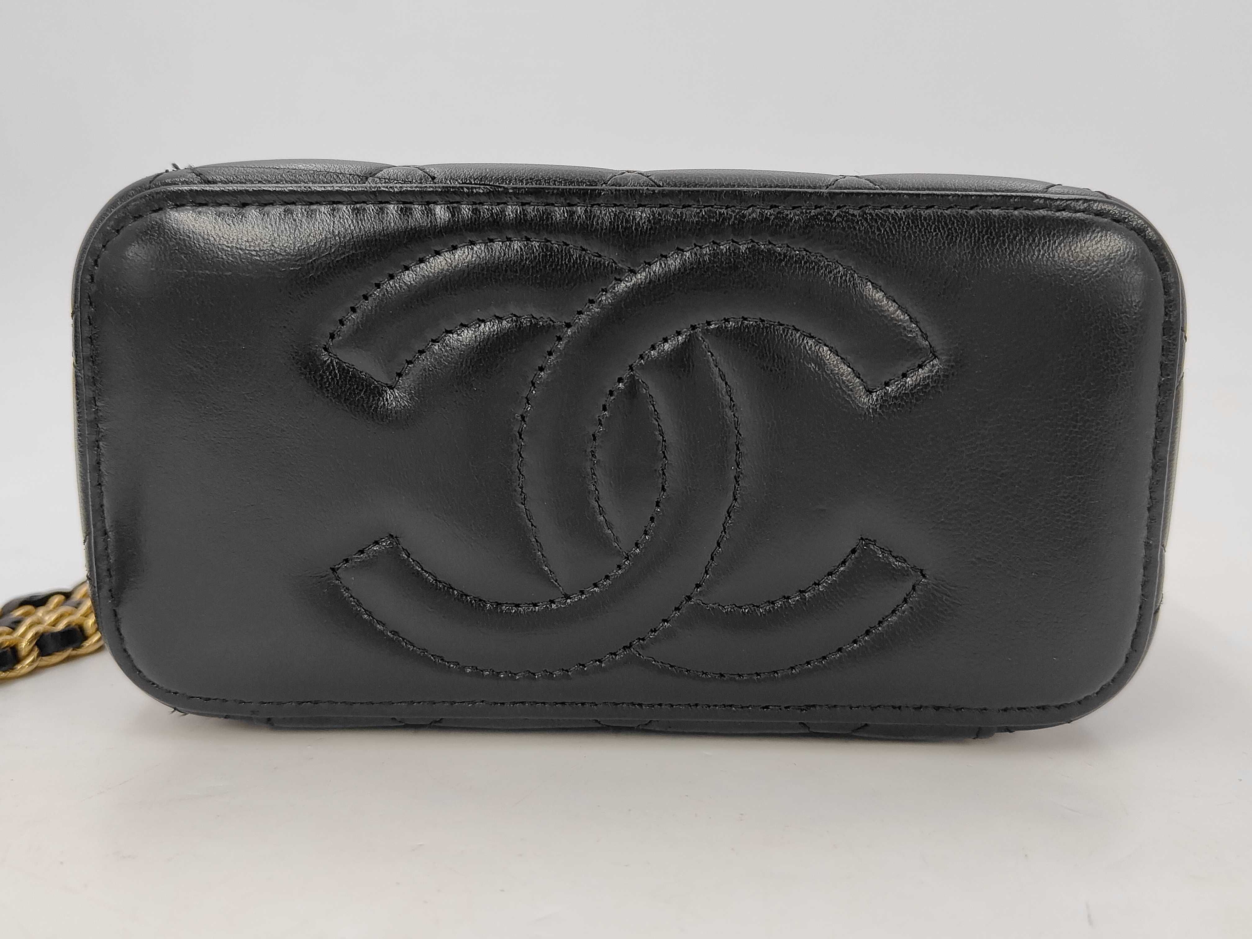 Matelassé Mini Vanity Bag with Mirror, Black Lambskin, Gold Hardware, Shoulder Bag — view 7