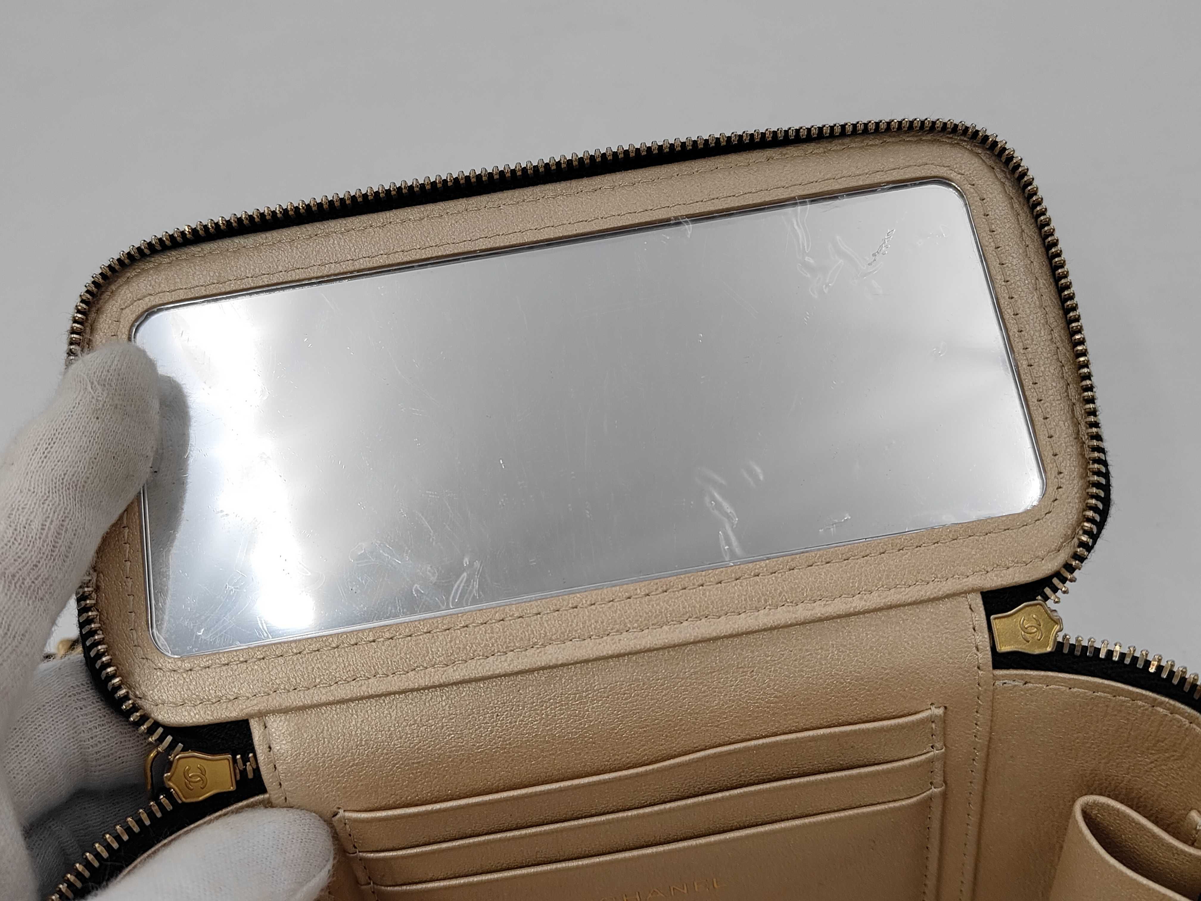 Matelassé Mini Vanity Bag with Mirror, Black Lambskin, Gold Hardware, Shoulder Bag — view 9