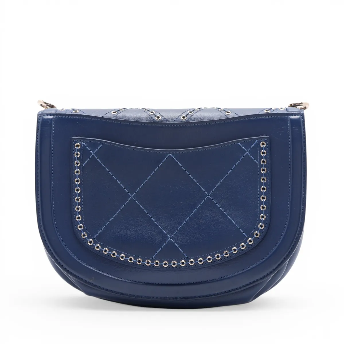 Coco Eyelet Leather Chain Shoulder Bag, Blue, Silver Hardware, 25141336, Serial Number 25 — view 2