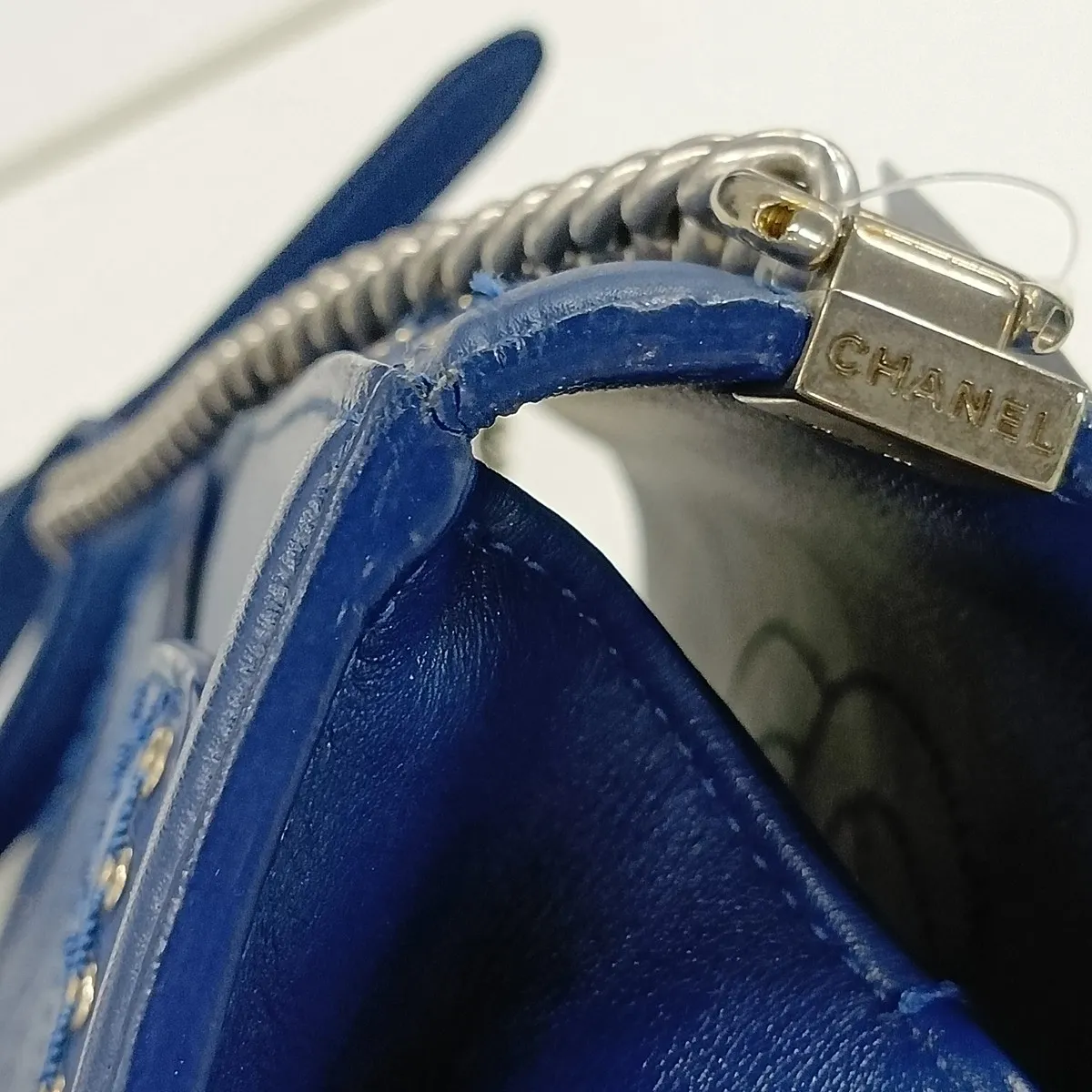 Coco Eyelet Leather Chain Shoulder Bag, Blue, Silver Hardware, 25141336, Serial Number 25 — view 11