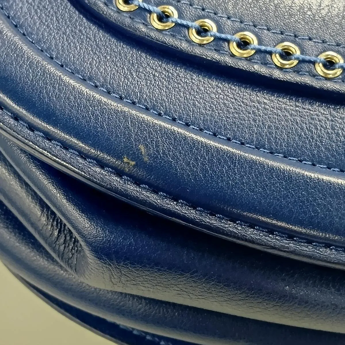 Coco Eyelet Leather Chain Shoulder Bag, Blue, Silver Hardware, 25141336, Serial Number 25 — view 12