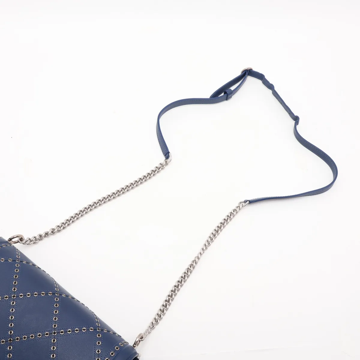 Coco Eyelet Leather Chain Shoulder Bag, Blue, Silver Hardware, 25141336, Serial Number 25 — view 5