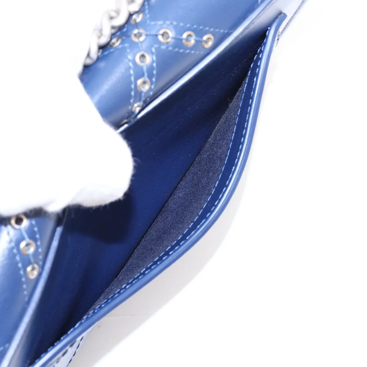 Coco Eyelet Leather Chain Shoulder Bag, Blue, Silver Hardware, 25141336, Serial Number 25 — view 9