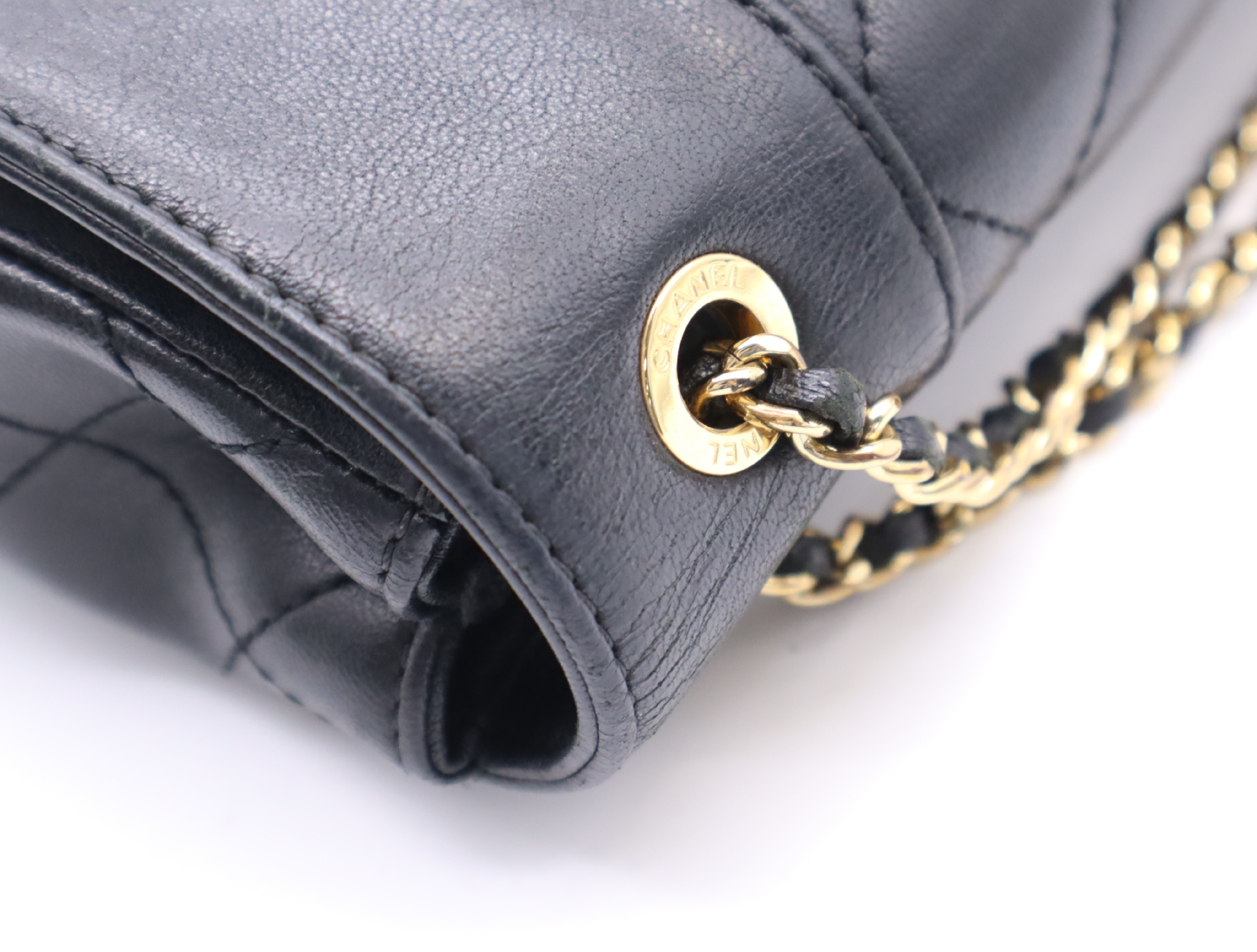 Lambskin Matelassé Double Flap Double Chain Bag, Black with Gold Hardware, with Seal, 23204456 Shoulder Bag — view 8