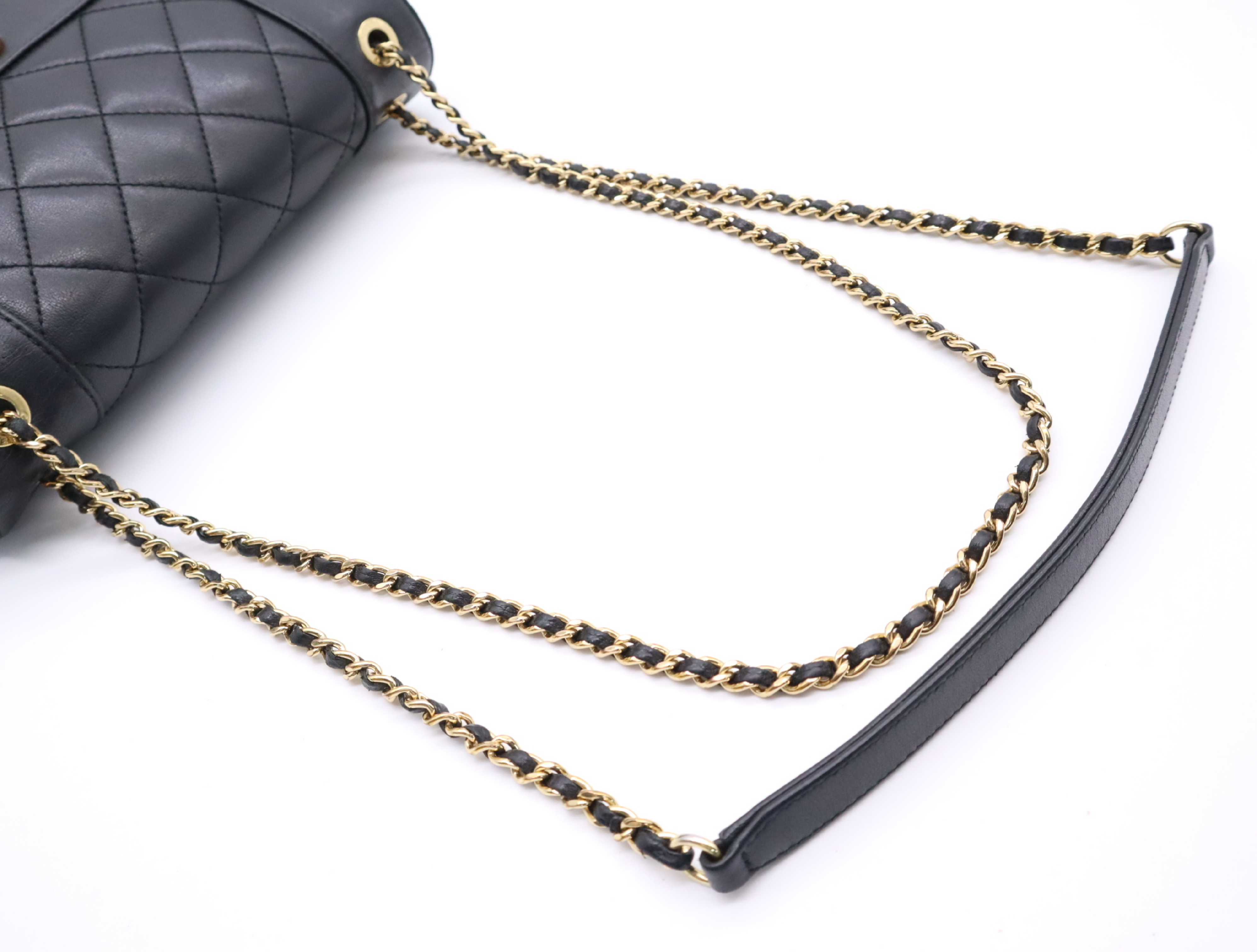 Lambskin Matelassé Double Flap Double Chain Bag, Black with Gold Hardware, with Seal, 23204456 Shoulder Bag — view 10
