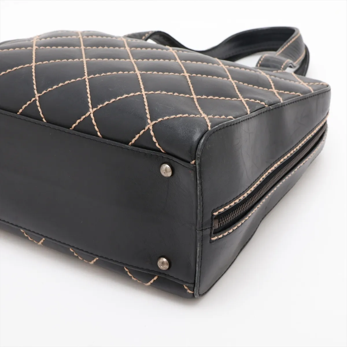 Wild Stitch Leather Handbag, Black with Gold Hardware, 6987472, Series 6 — view 3