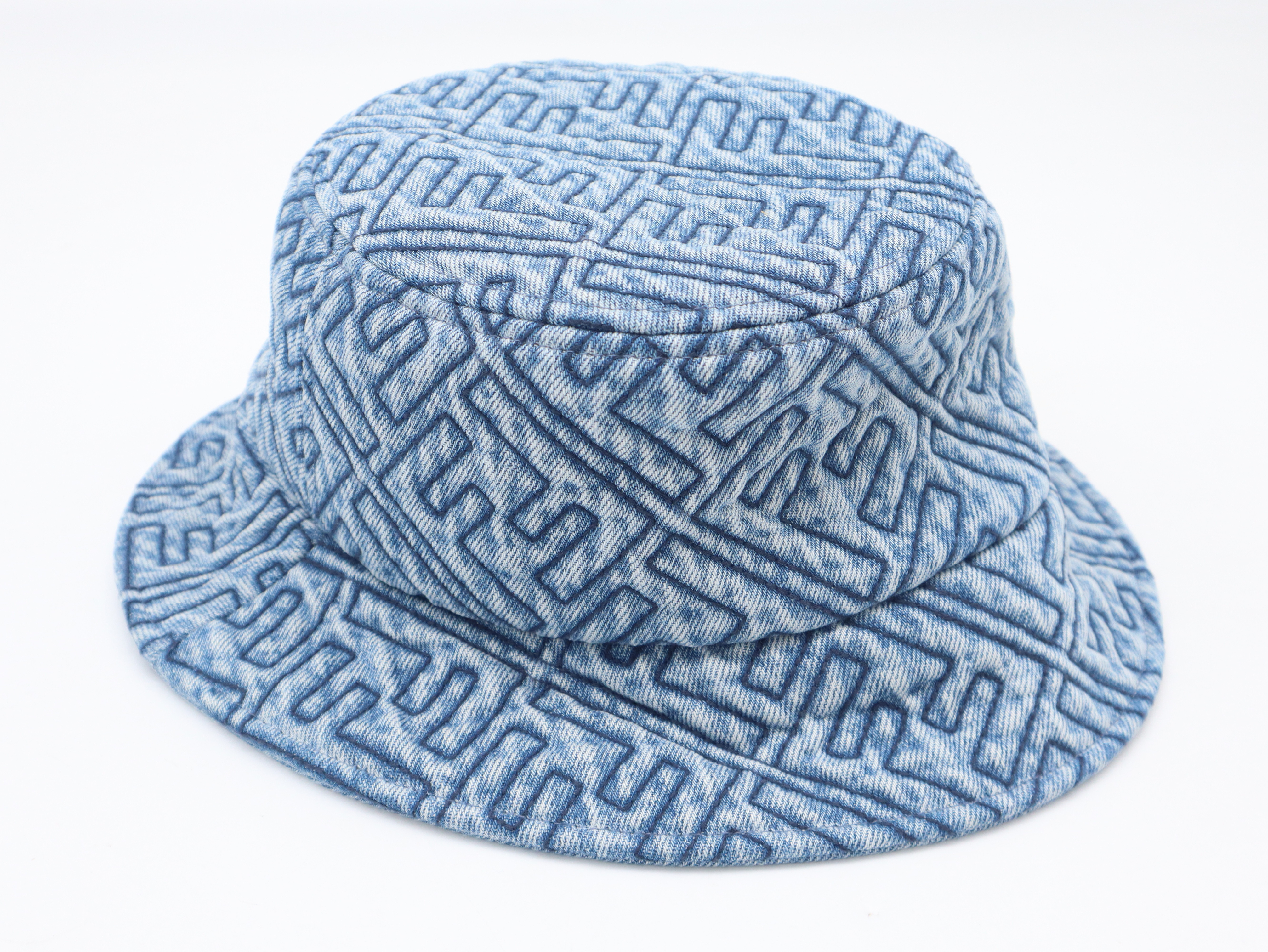 FXQ977 Denim FF Embroidered Bucket Hat, Cotton, Blue, Other Accessories — view 2