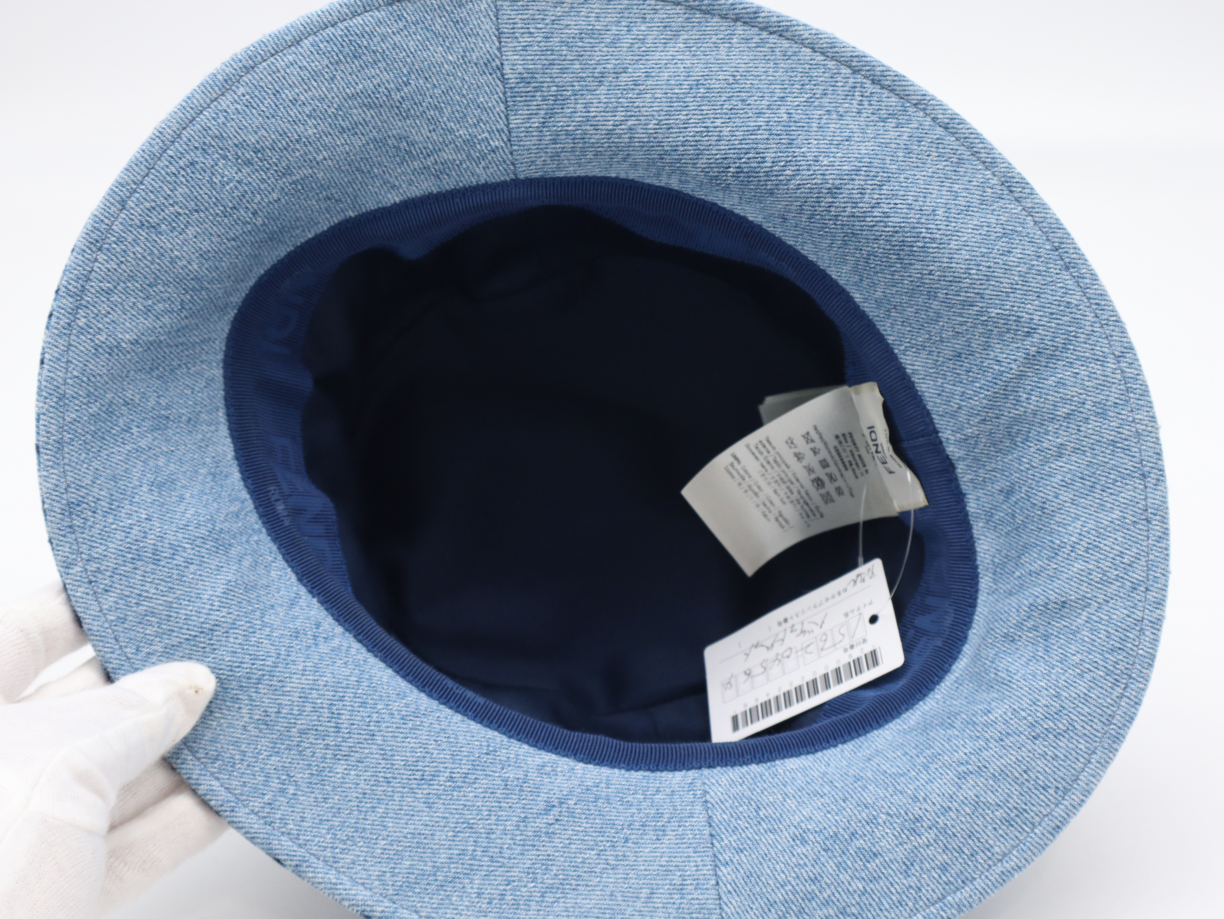 FXQ977 Denim FF Embroidered Bucket Hat, Cotton, Blue, Other Accessories — view 3