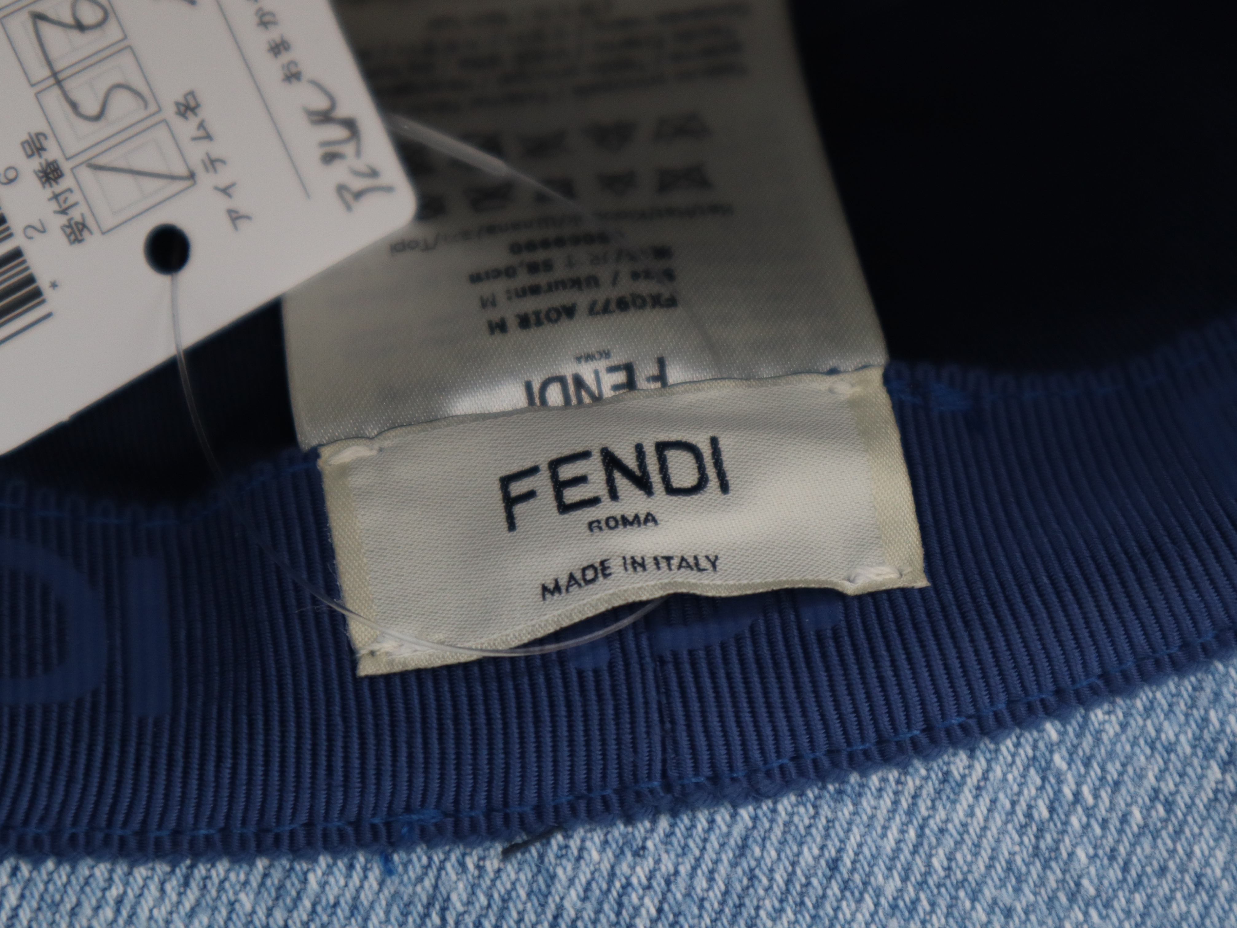 FXQ977 Denim FF Embroidered Bucket Hat, Cotton, Blue, Other Accessories — view 4
