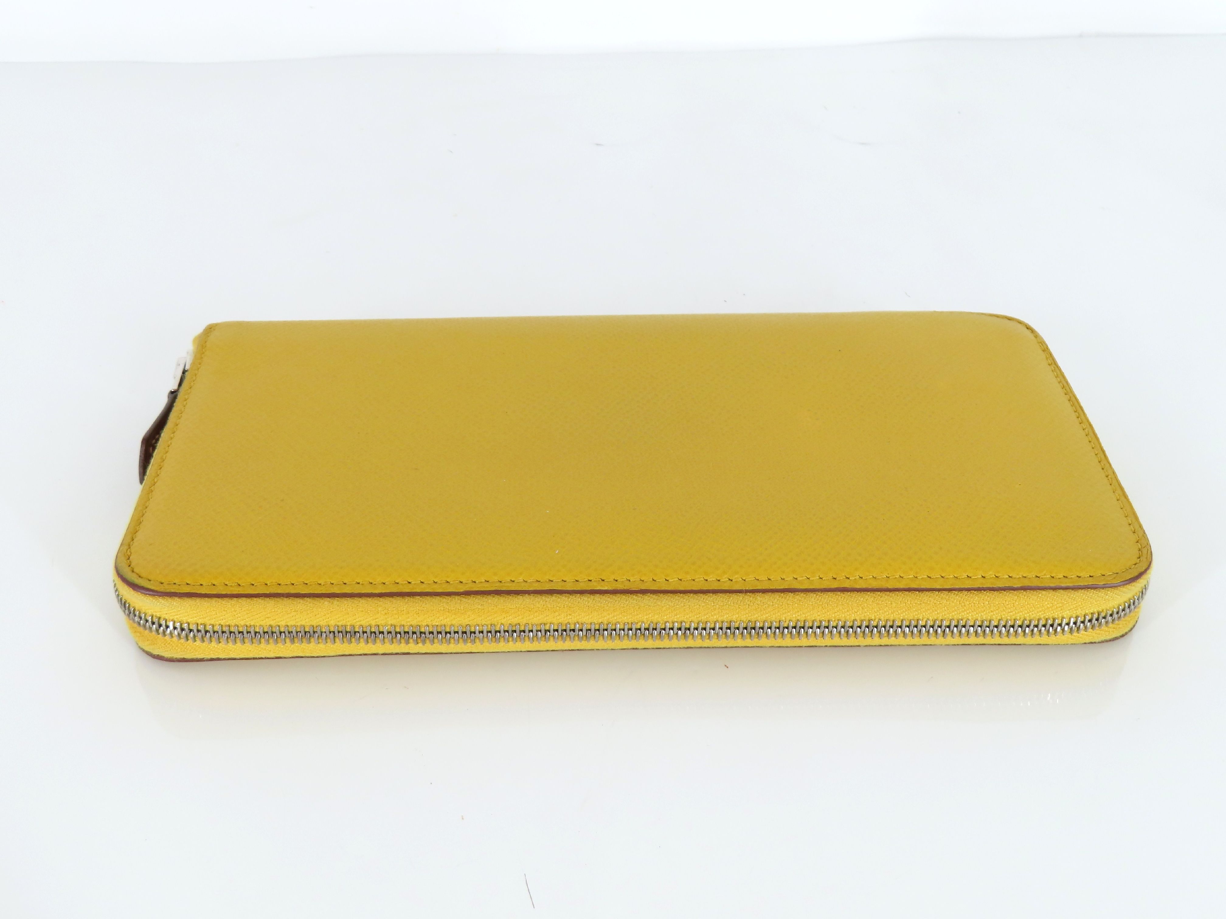 Azap Long Silk In Epsom Leather Wallet, D Stamp, Yellow Leather, Silver Hardware — view 6