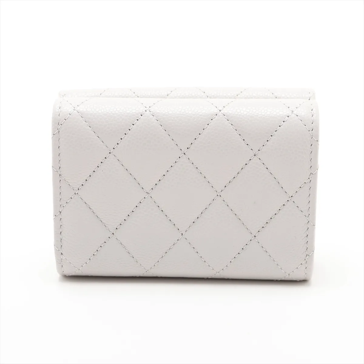 Matelassé Caviar Skin Compact Wallet, Gray with Gold Hardware, LH53AU7K — view 2