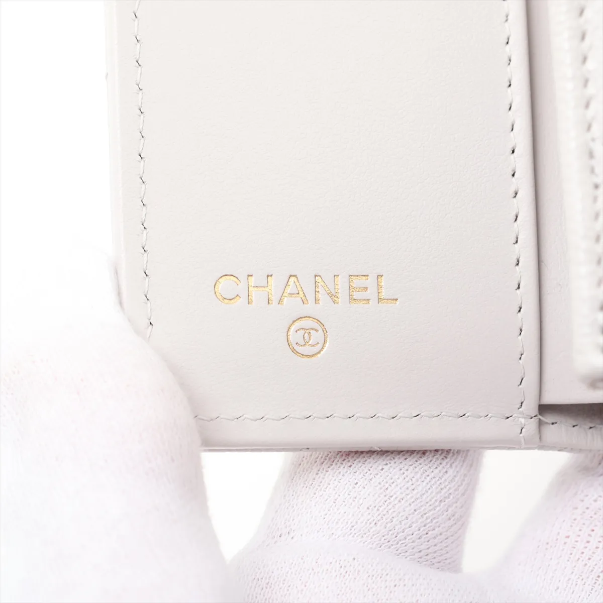 Matelassé Caviar Skin Compact Wallet, Gray with Gold Hardware, LH53AU7K — view 7