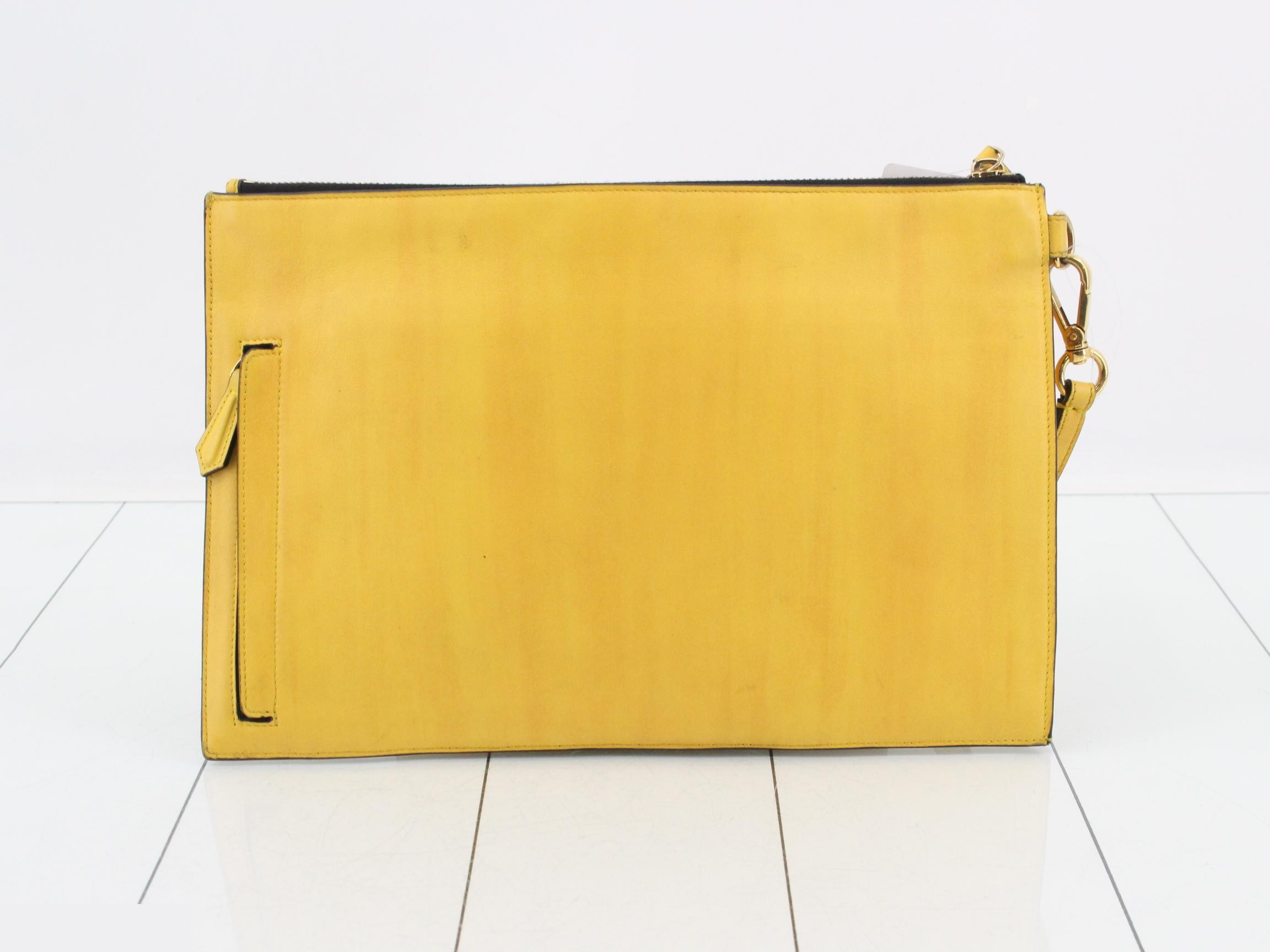 Leather clutch bag, yellow — view 2
