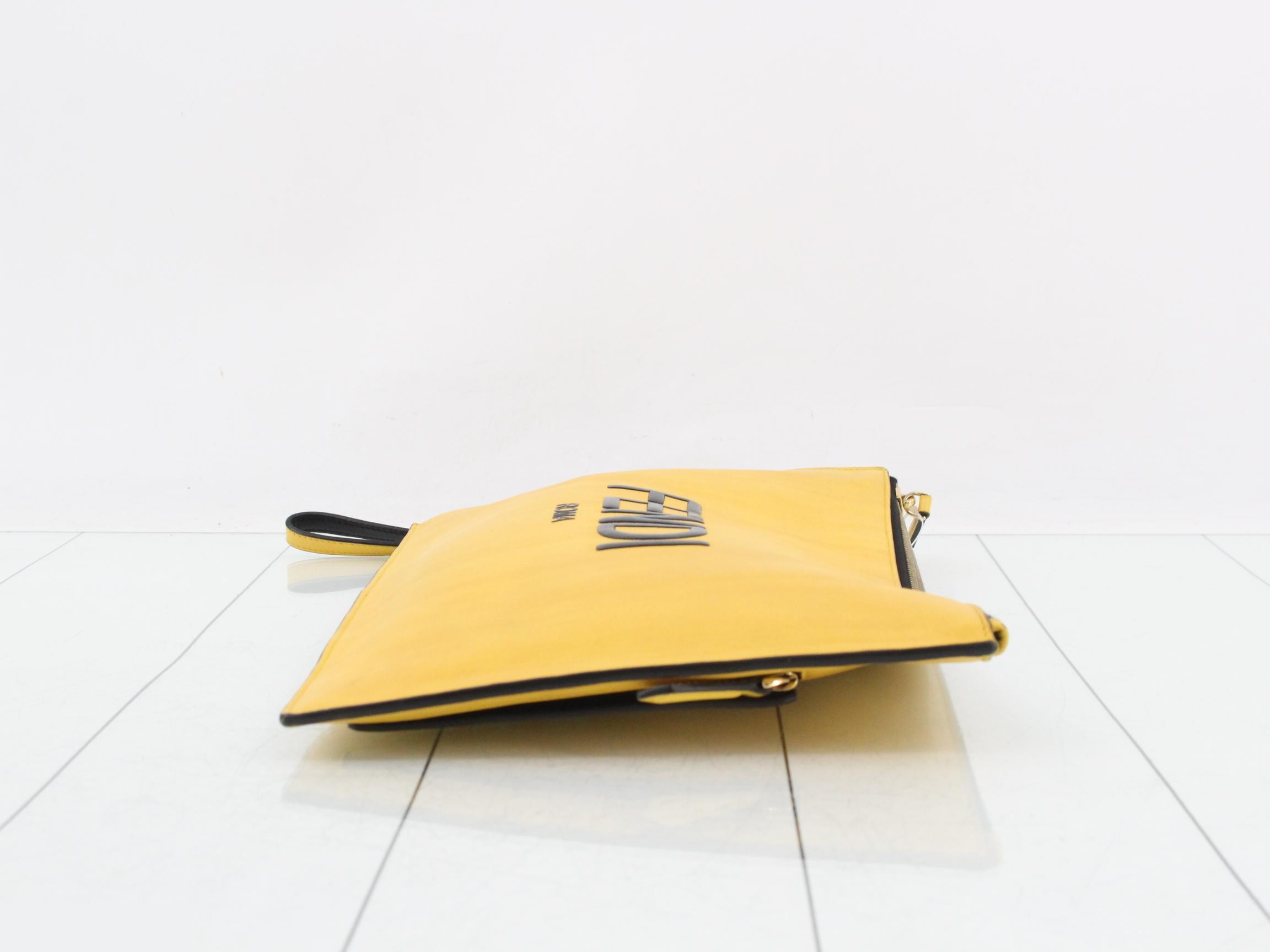 Leather clutch bag, yellow — view 3