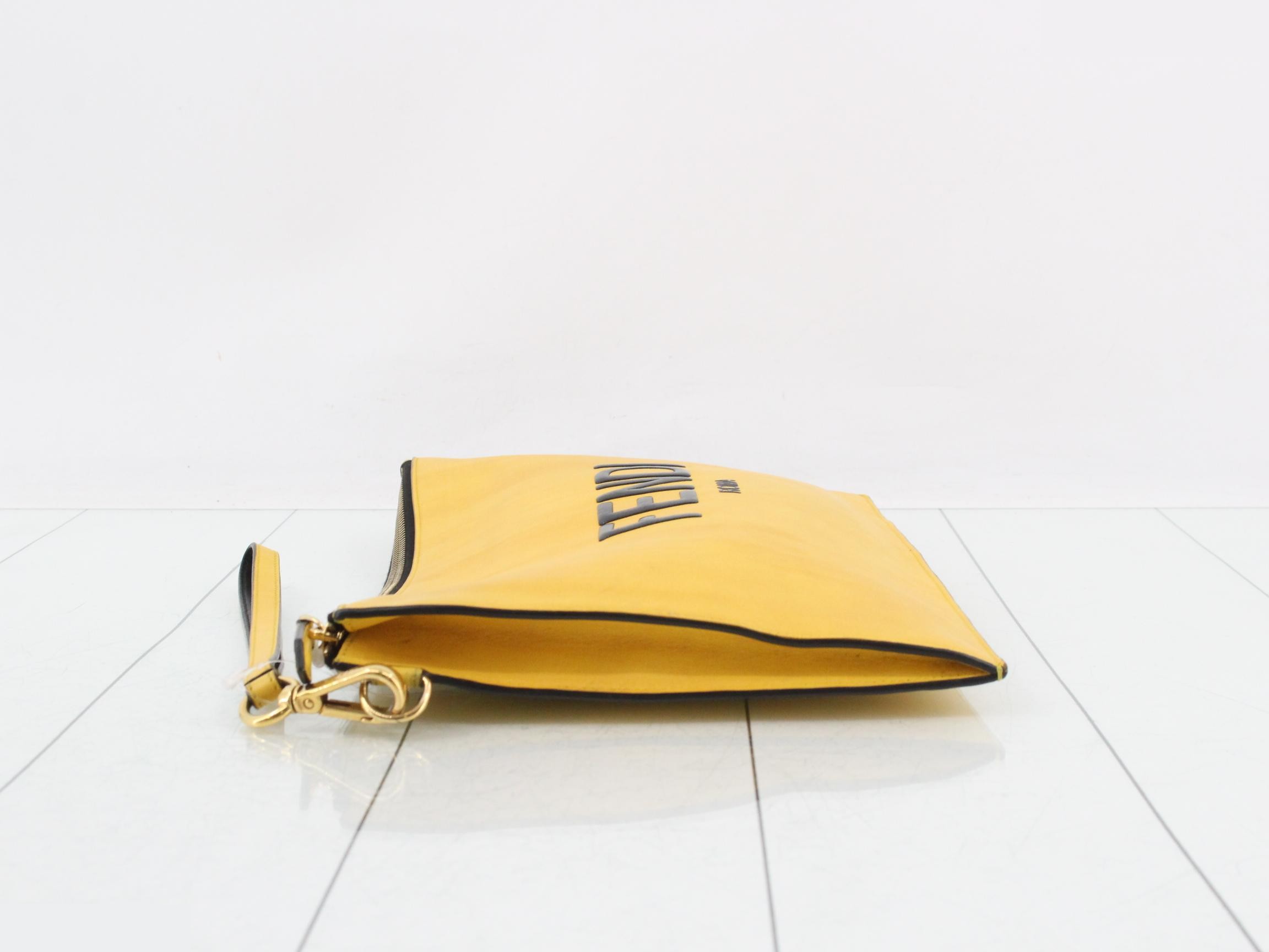 Leather clutch bag, yellow — view 4
