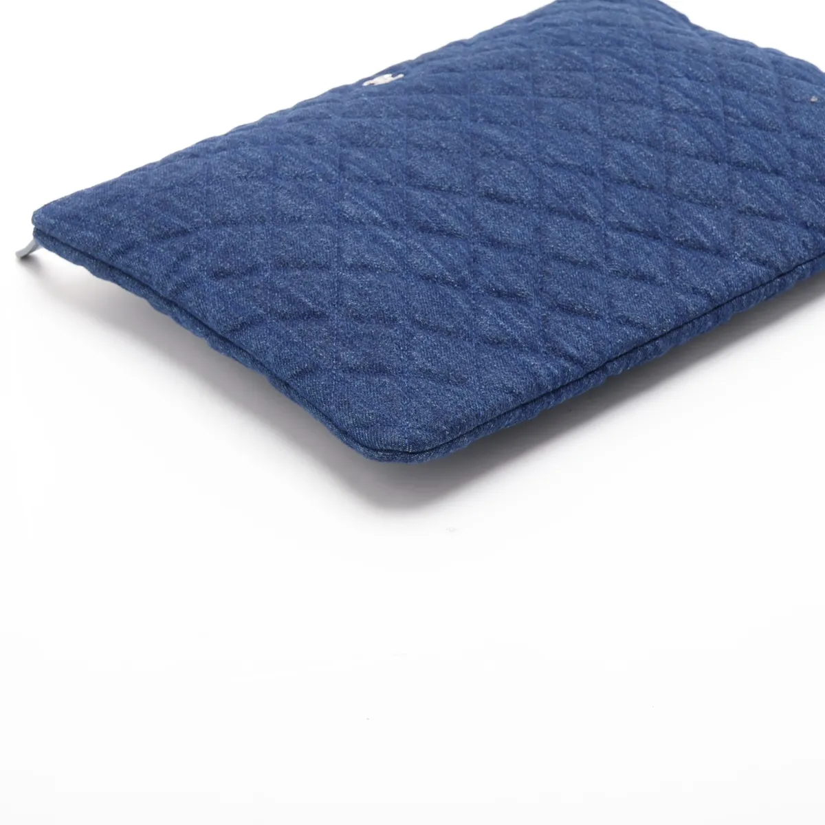 Matelassé Denim Clutch Bag, Blue, Silver Hardware, 25998431, Serial Number 25 — view 4