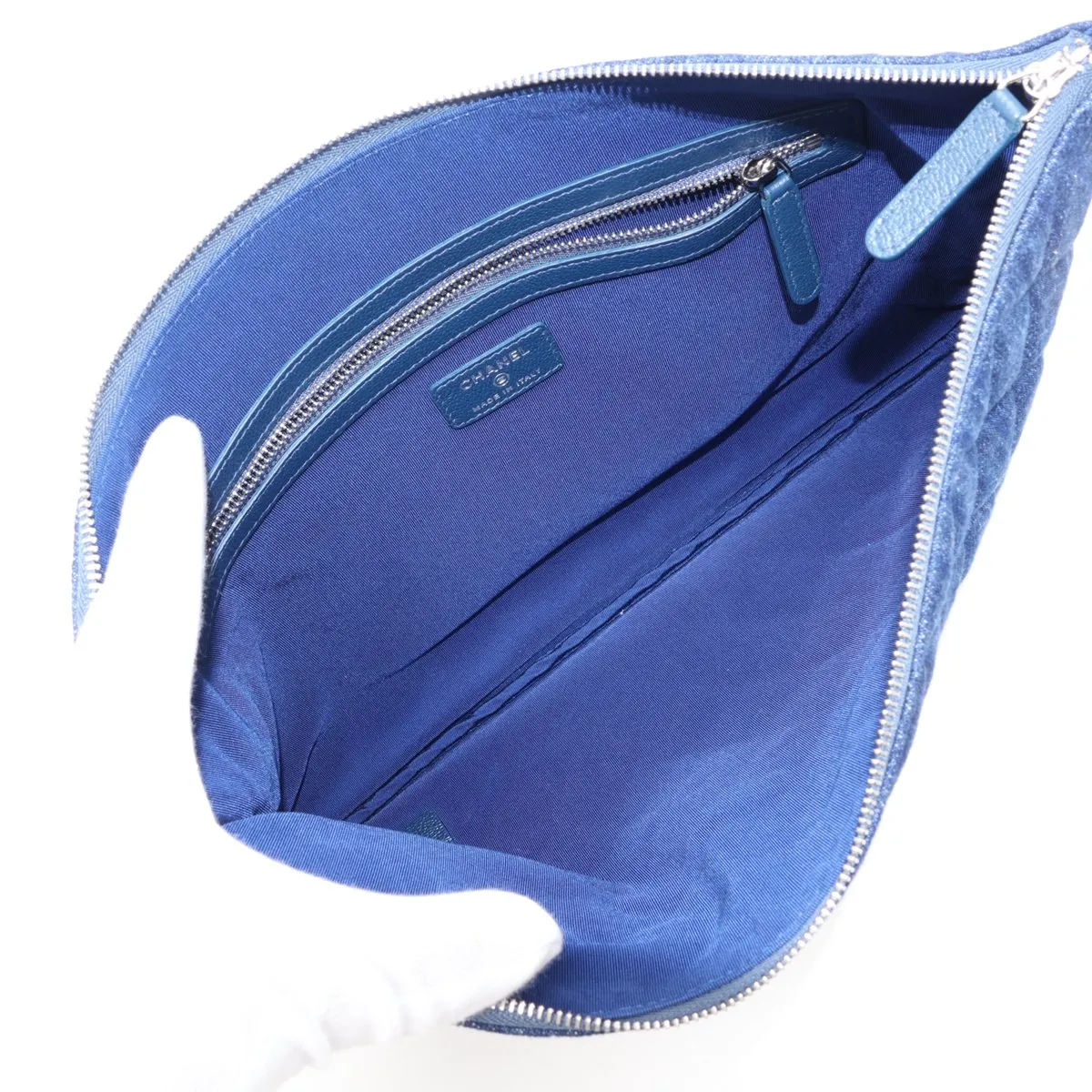 Matelassé Denim Clutch Bag, Blue, Silver Hardware, 25998431, Serial Number 25 — view 5