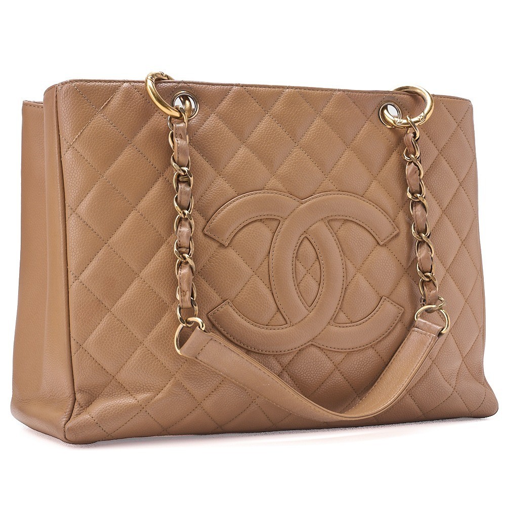 Caviar skin Matelassé GST chain tote bag, beige, gold hardware, serial number 10s. — view 3