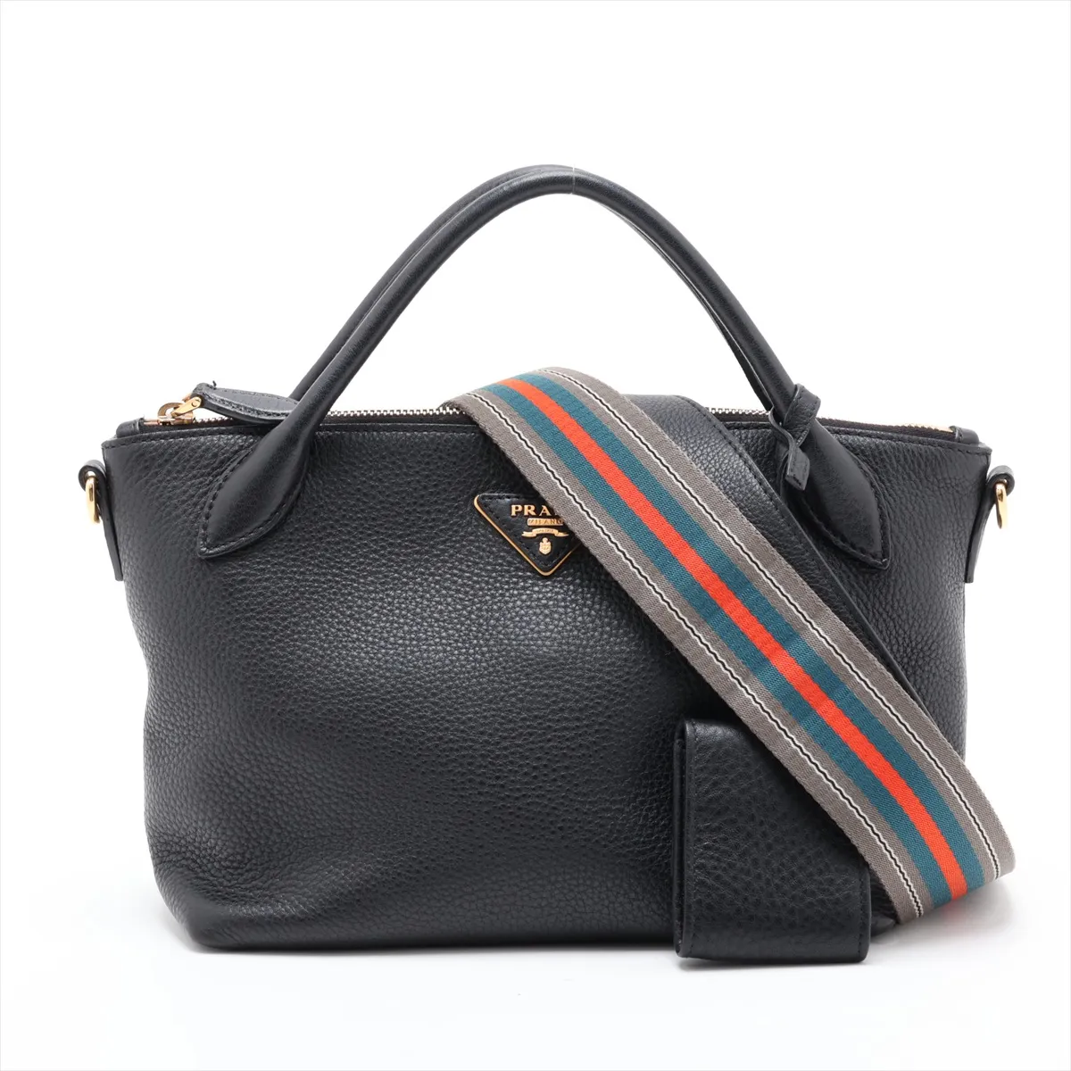 Vitello Daino 1BA111 Leather 2-Way Handbag, Black, Unsigned Guarantee Card