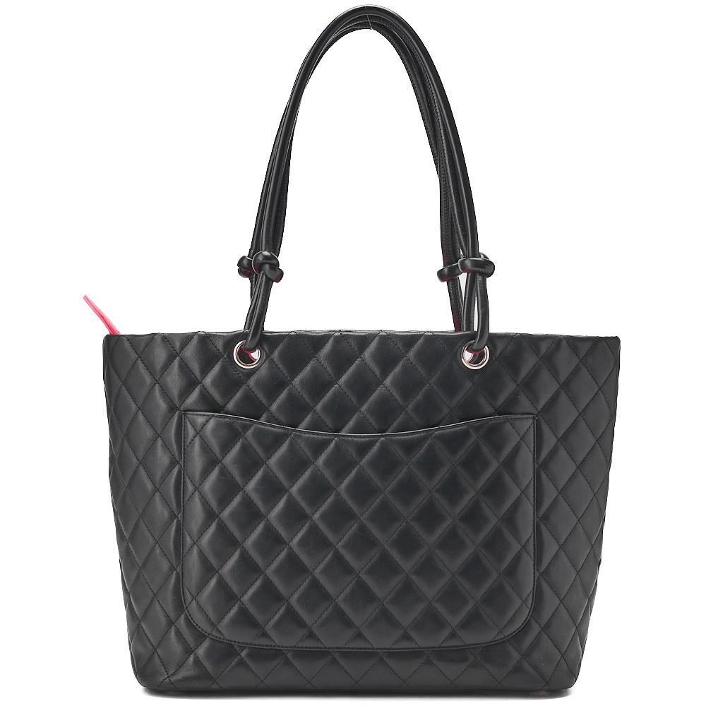 Calf Leather Cambon Line Tote Bag, White x Black — view 4