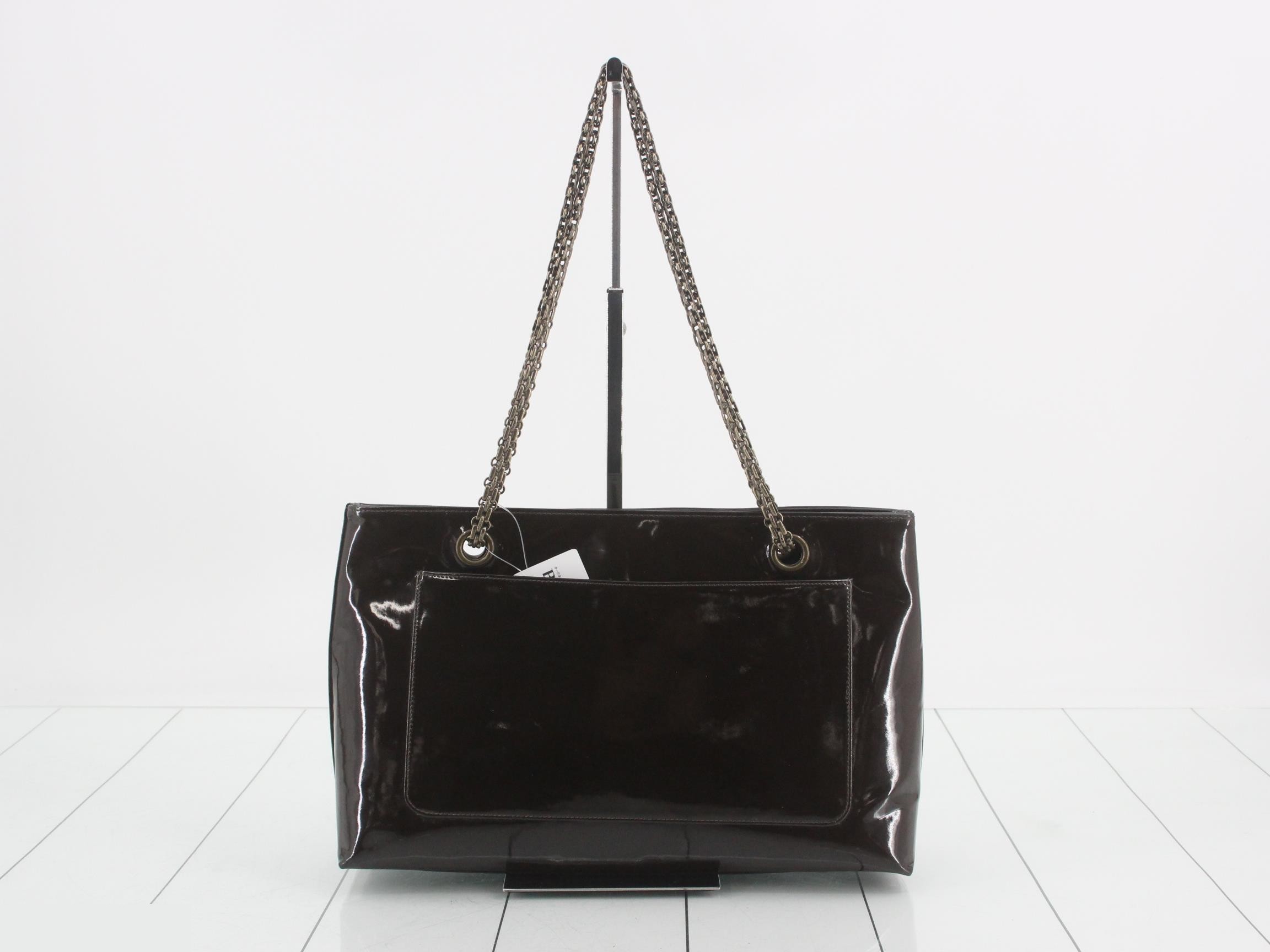 Enamel Chain Tote Bag, Dark Brown, No. 6 — view 2