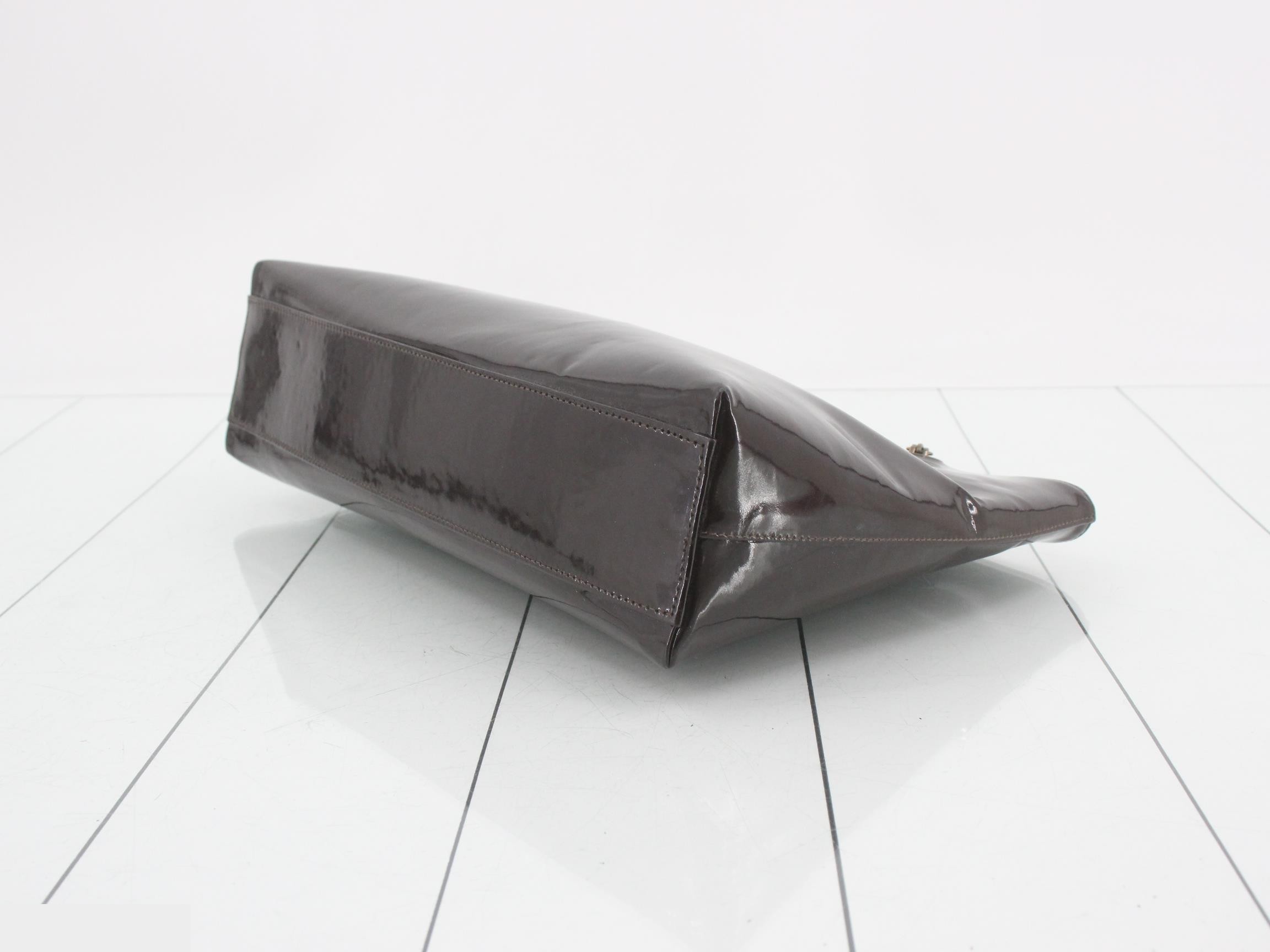 Enamel Chain Tote Bag, Dark Brown, No. 6 — view 6