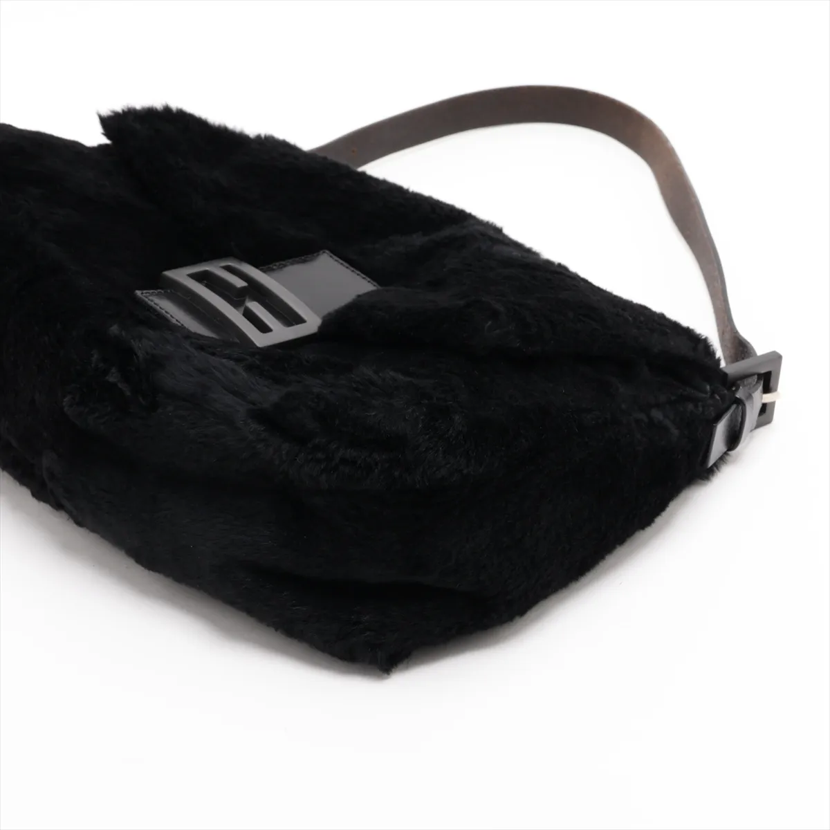 Mamma Bucket Fur and Leather Shoulder Bag, Black — view 3