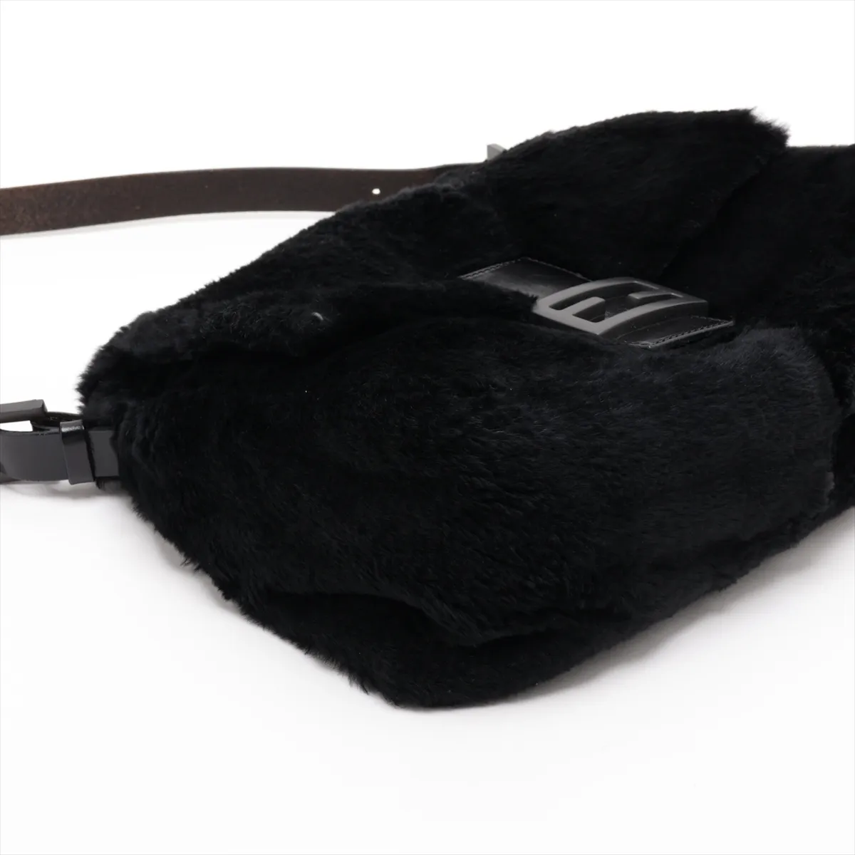 Mamma Bucket Fur and Leather Shoulder Bag, Black — view 4