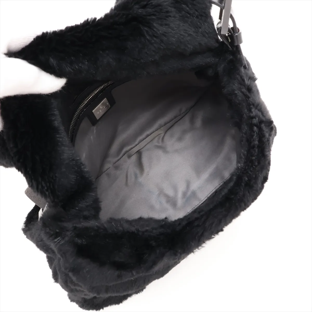 Mamma Bucket Fur and Leather Shoulder Bag, Black — view 7