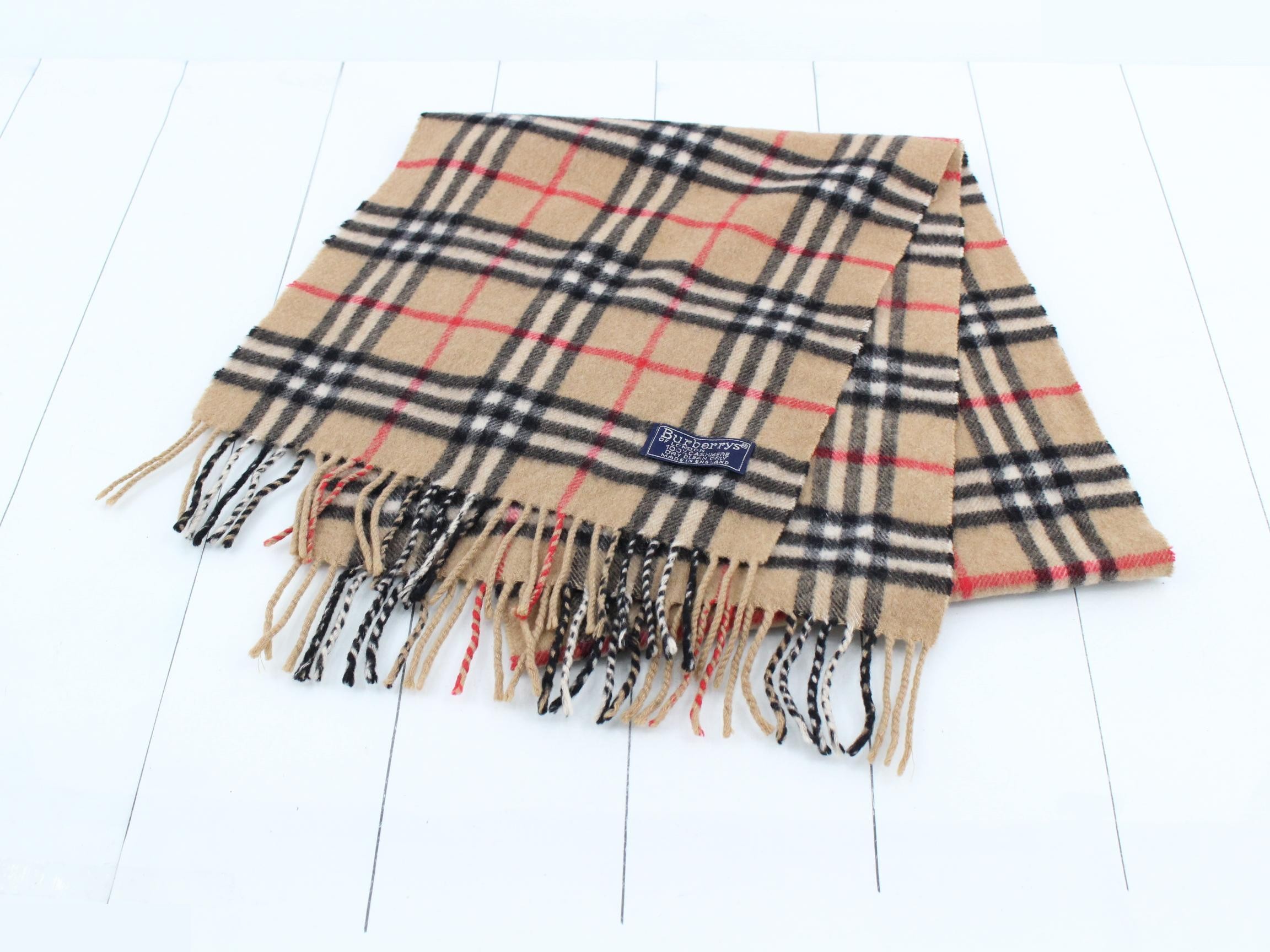 check 100% cashmere beige scarf — view 2