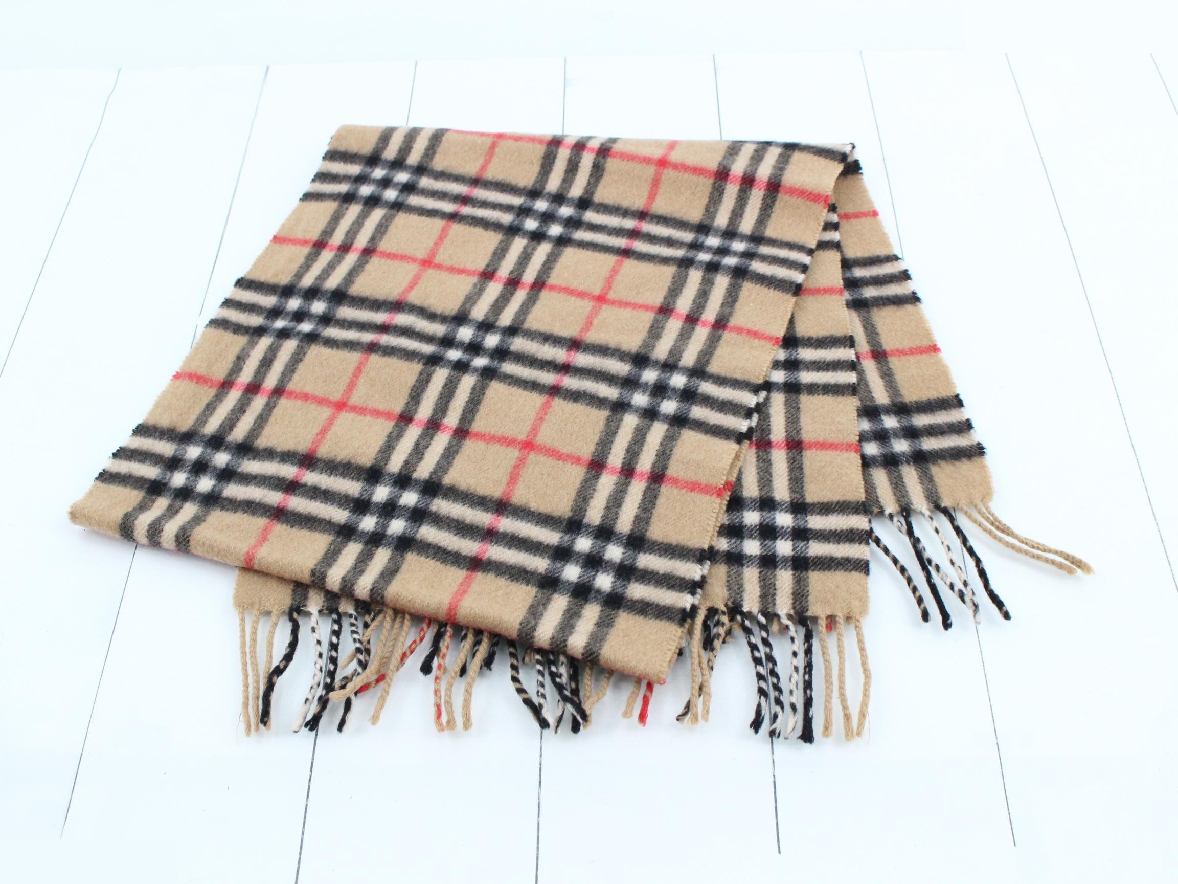 check 100% cashmere beige scarf — view 3