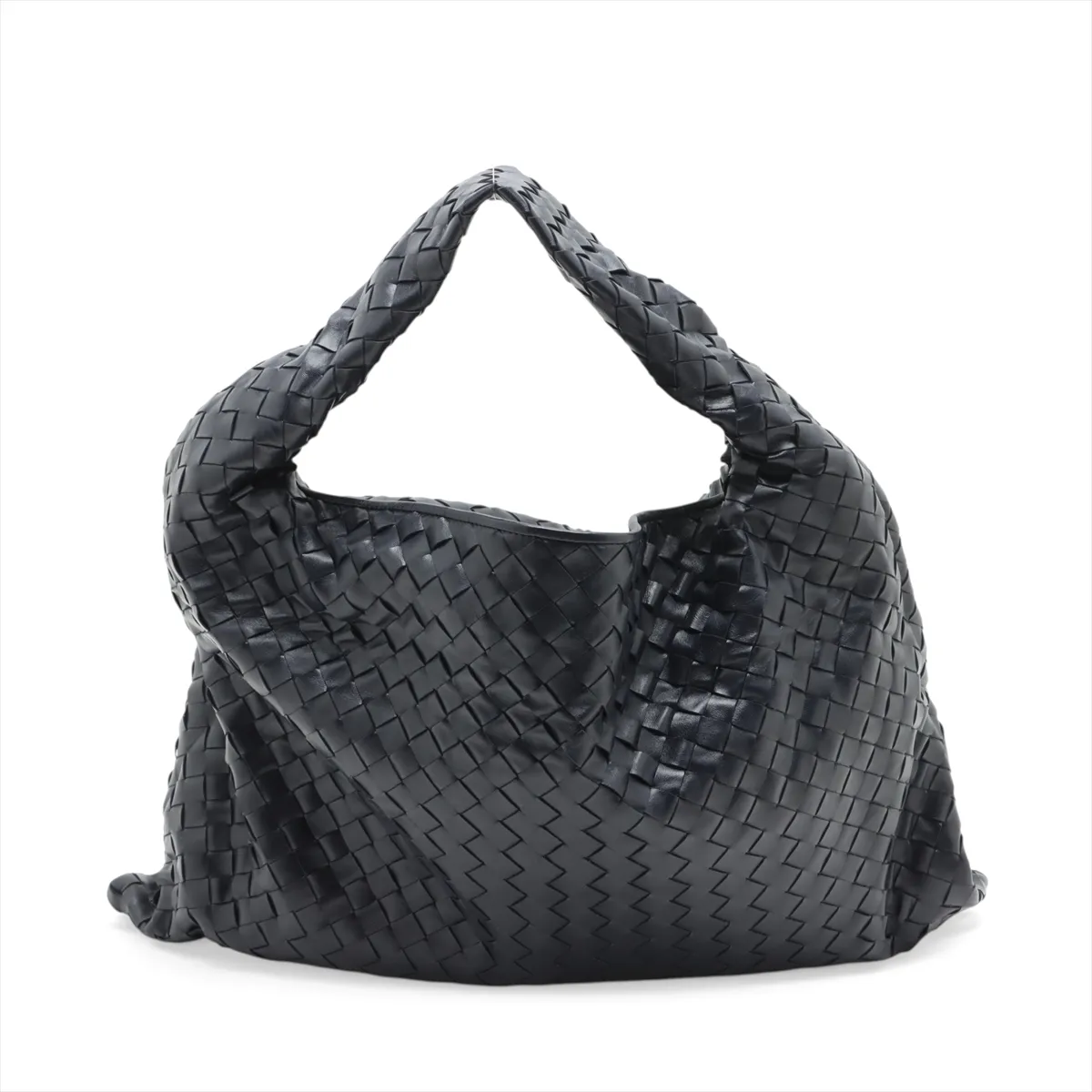 Intrecciato Large Hop Leather Shoulder Bag Navy — view 2